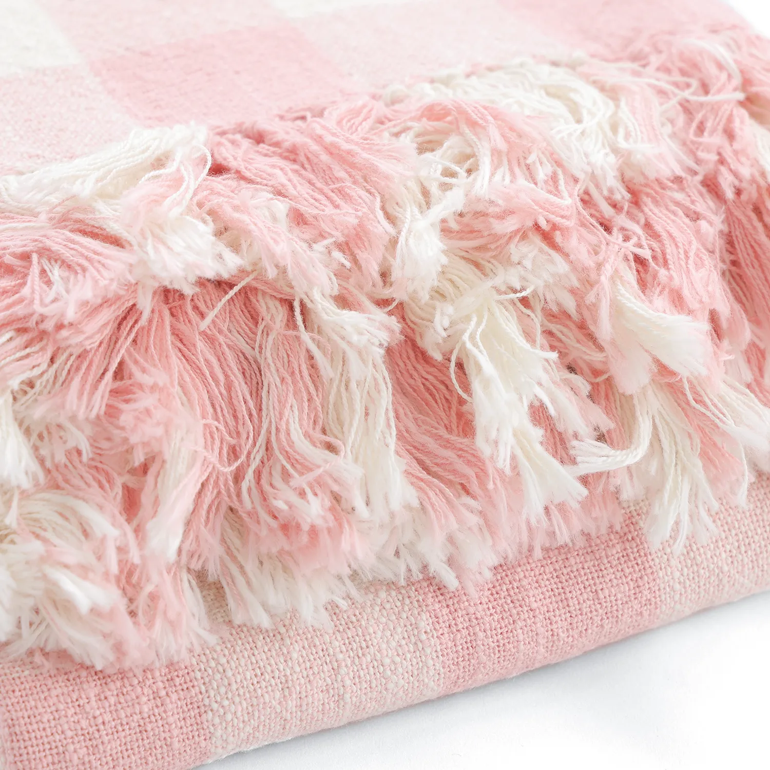 Koce - Isela check cotton throw (kremowy/różowy)