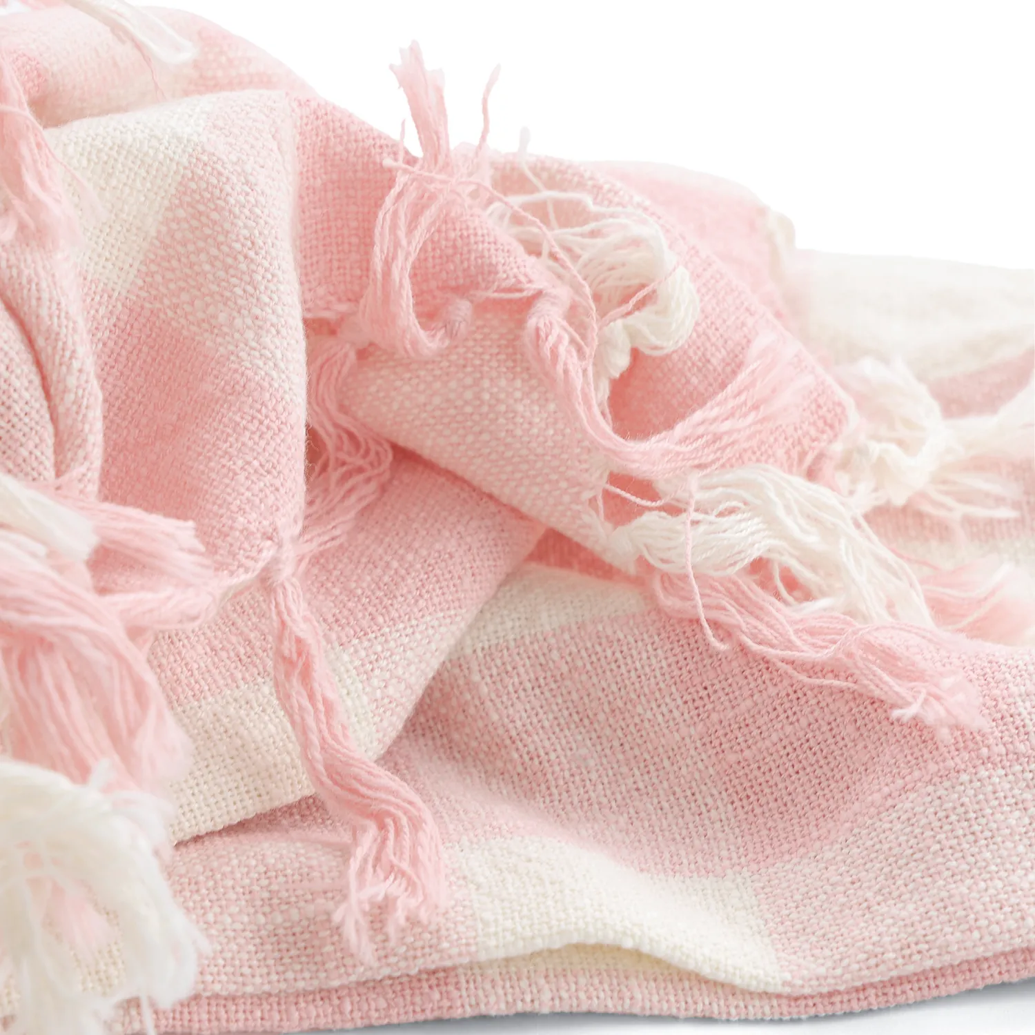 Koce - Isela check cotton throw (kremowy/różowy)