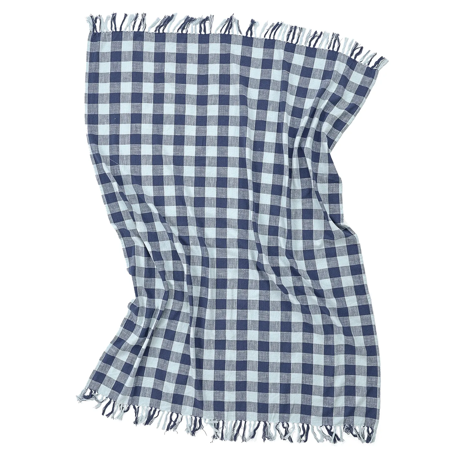 Koce - Isela check cotton throw (granatowy/jasnoniebieski)