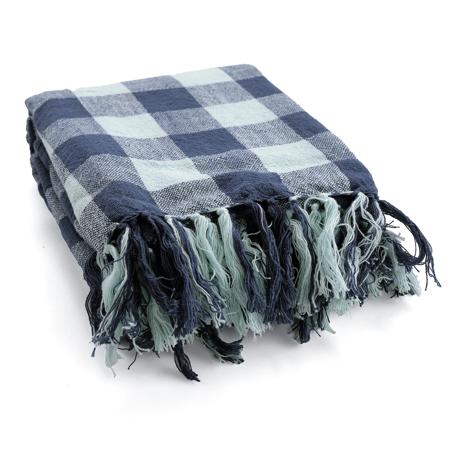 Koce - Isela check cotton throw (granatowy/jasnoniebieski)