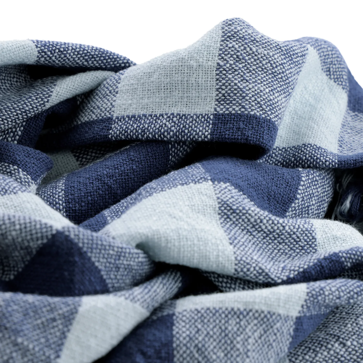 Koce - Isela check cotton throw (granatowy/jasnoniebieski)