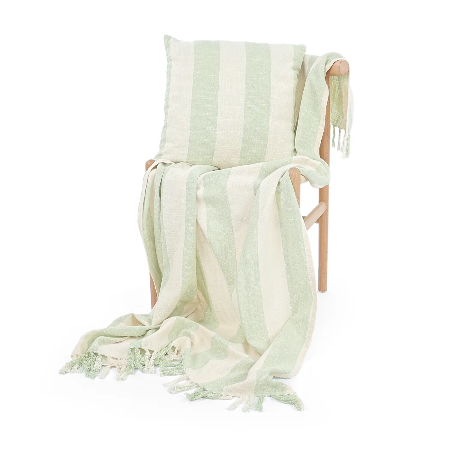 Poszewka na poduszke - Kora stripe cotton cushion cover (kremowy/jasnozielony)