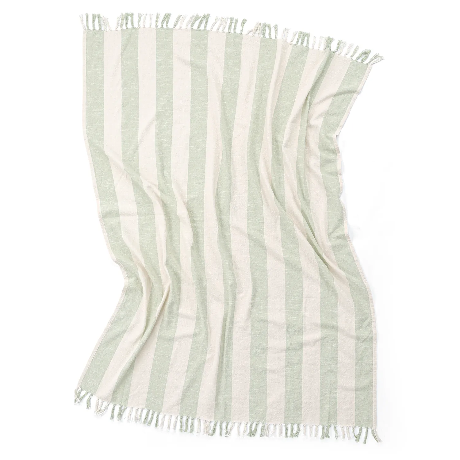 Koce - Kora stripe cotton throw (kremowy/jasnozielony)