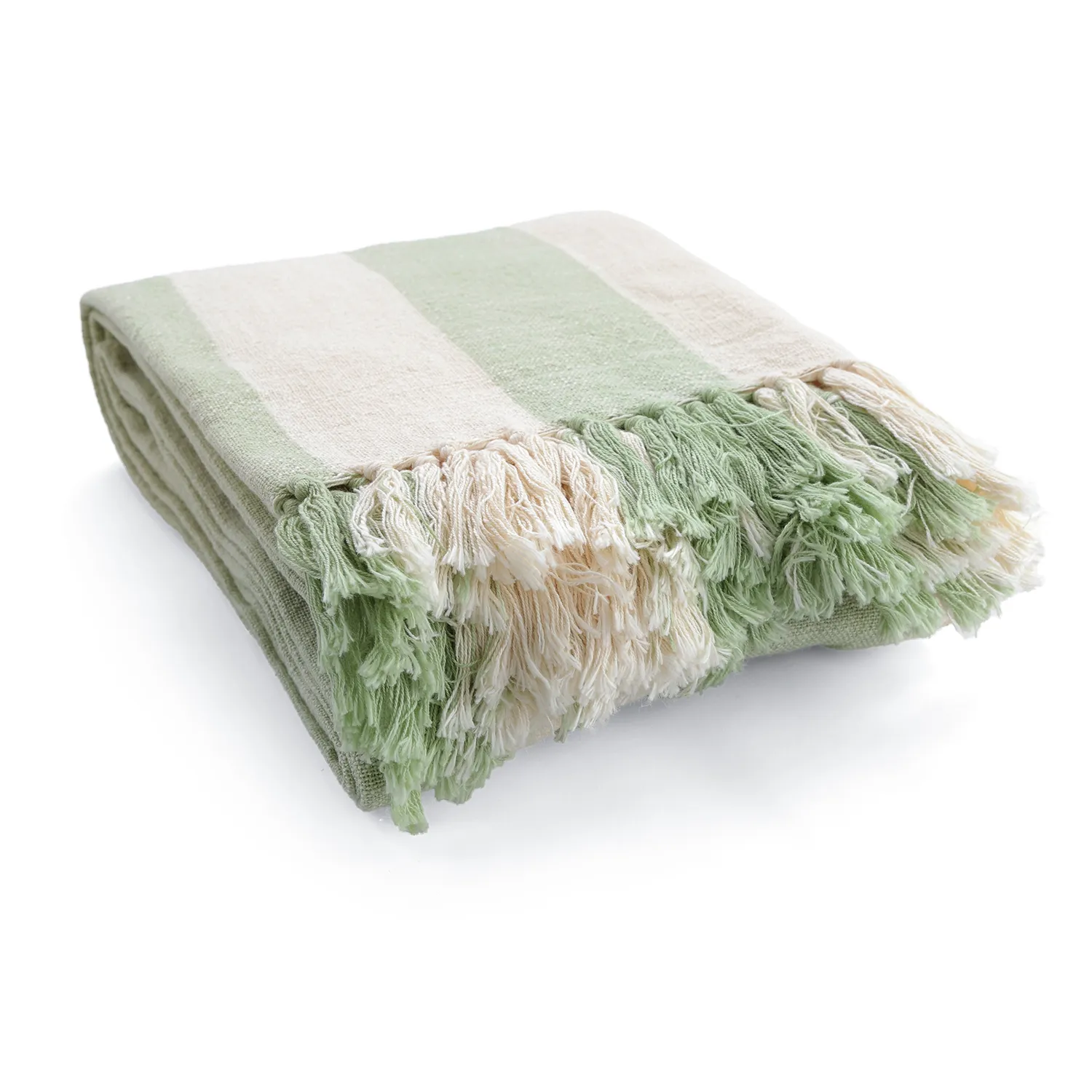 Koce - Kora stripe cotton throw (kremowy/jasnozielony)