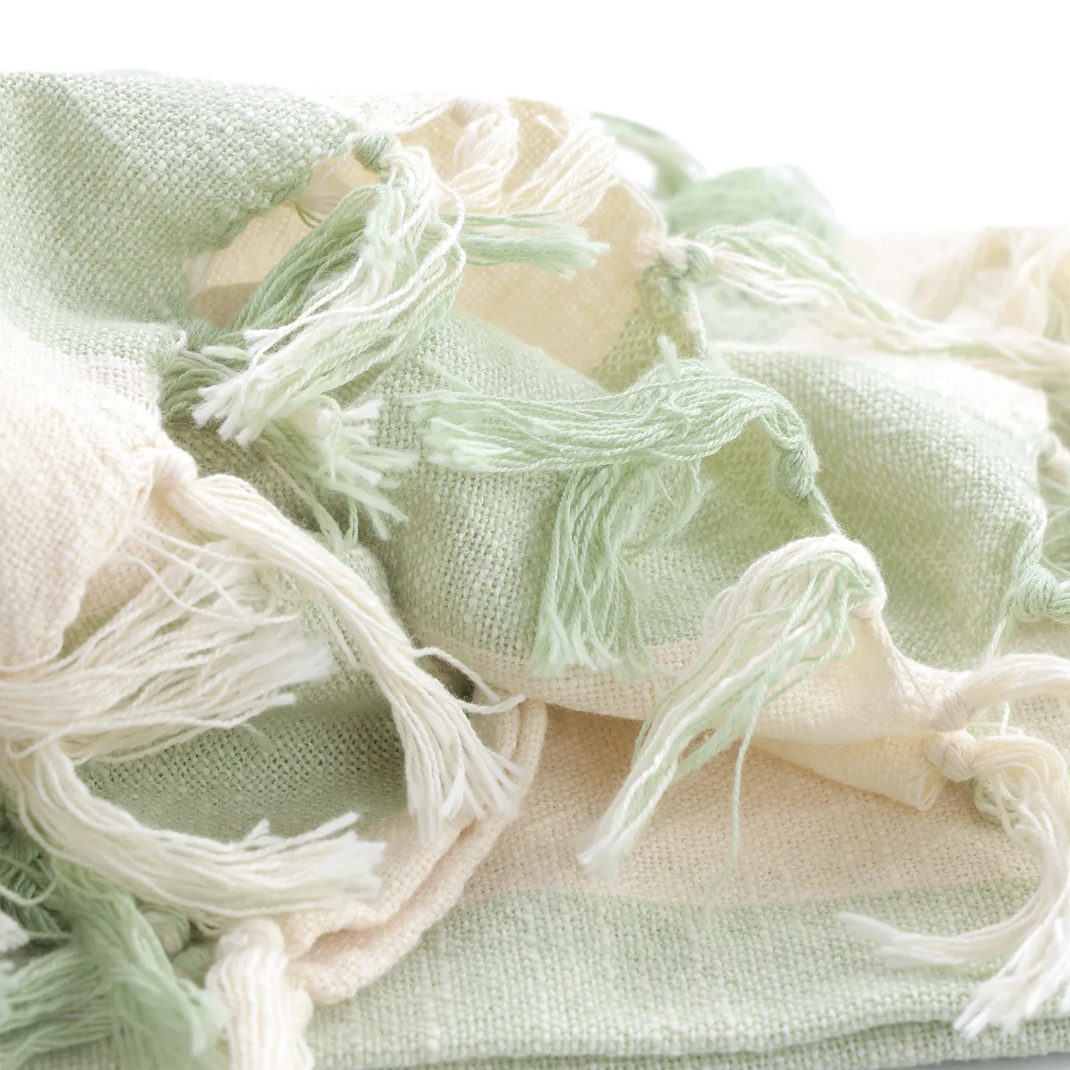 Koce - Kora stripe cotton throw (kremowy/jasnozielony)