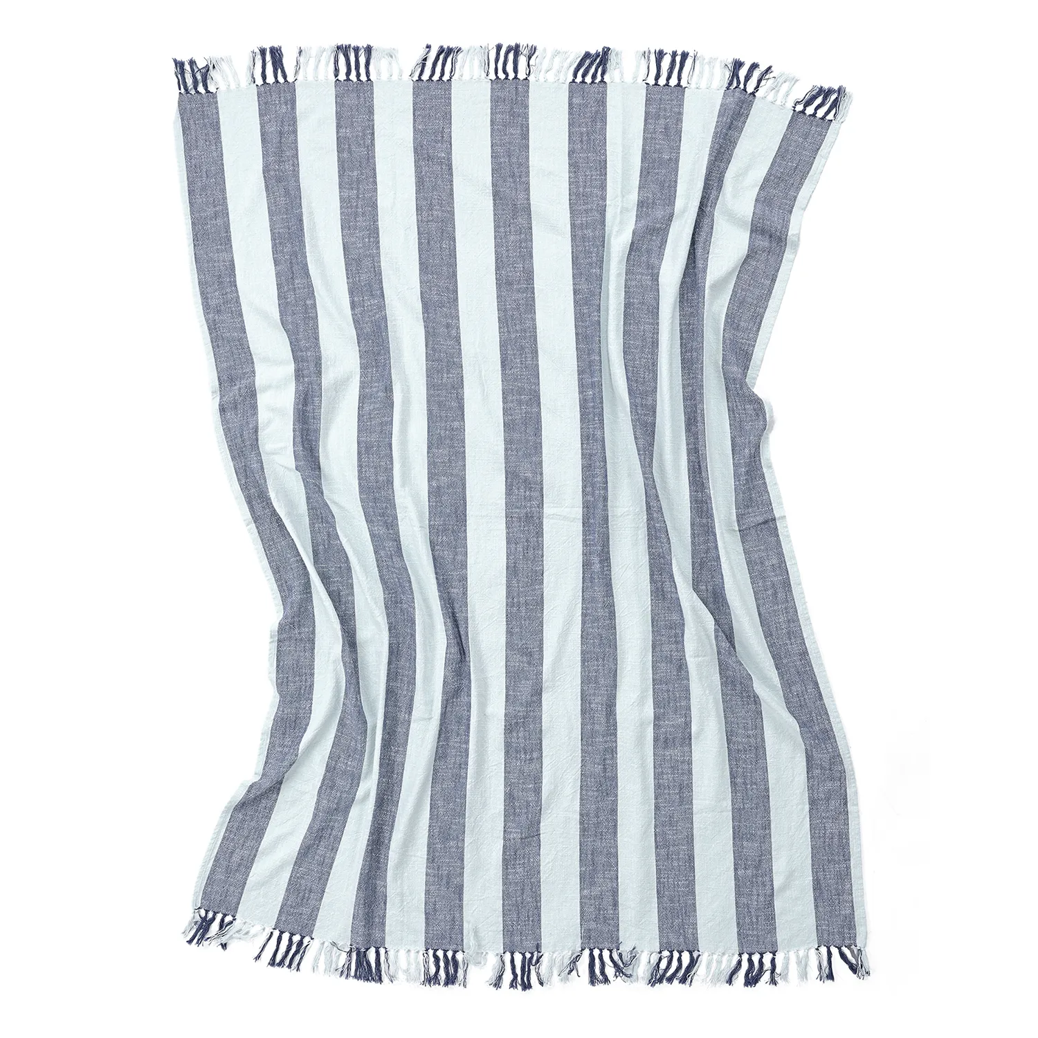 Koce - Kora stripe cotton throw (granatowy/jasnoniebieski)