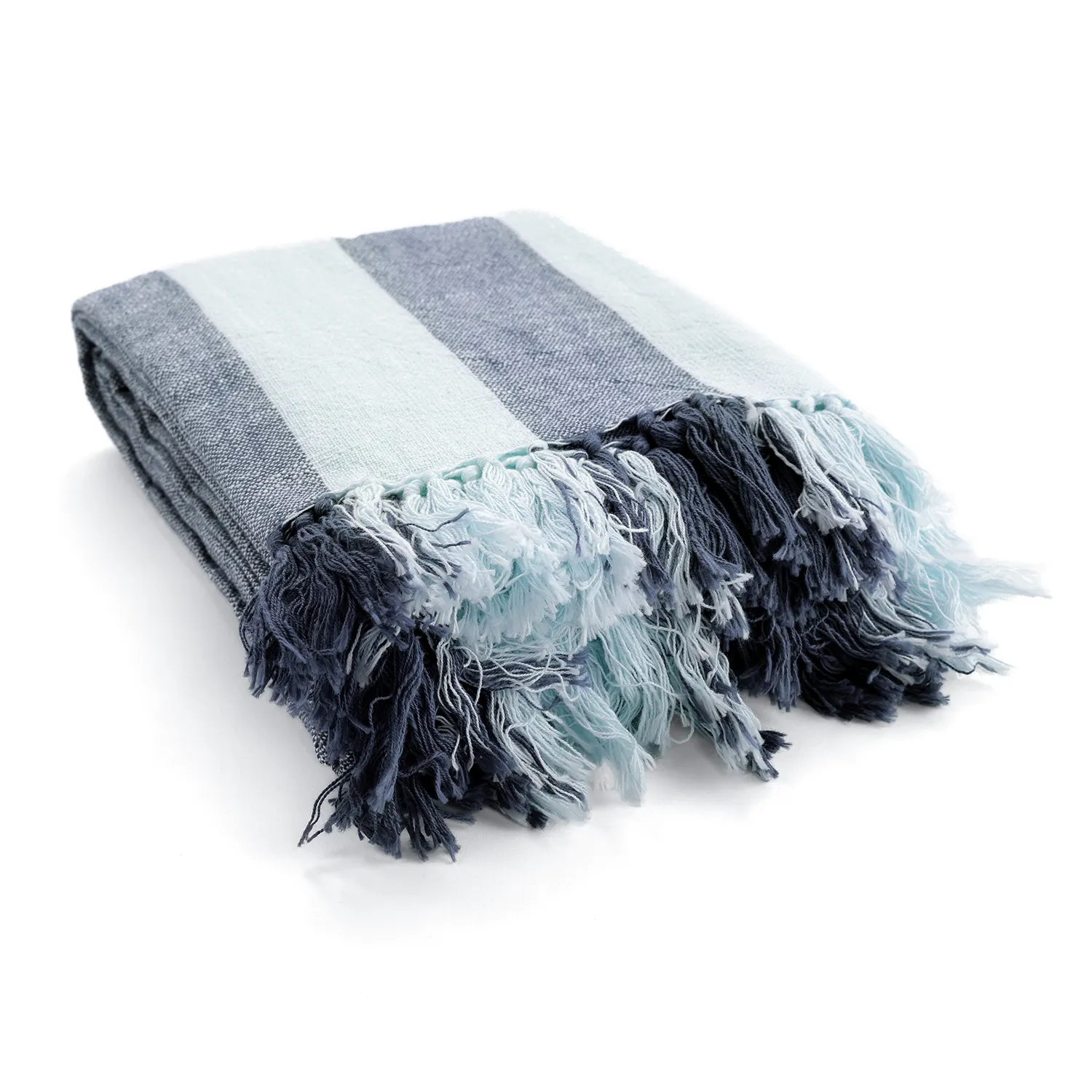 Koce - Kora stripe cotton throw (granatowy/jasnoniebieski)