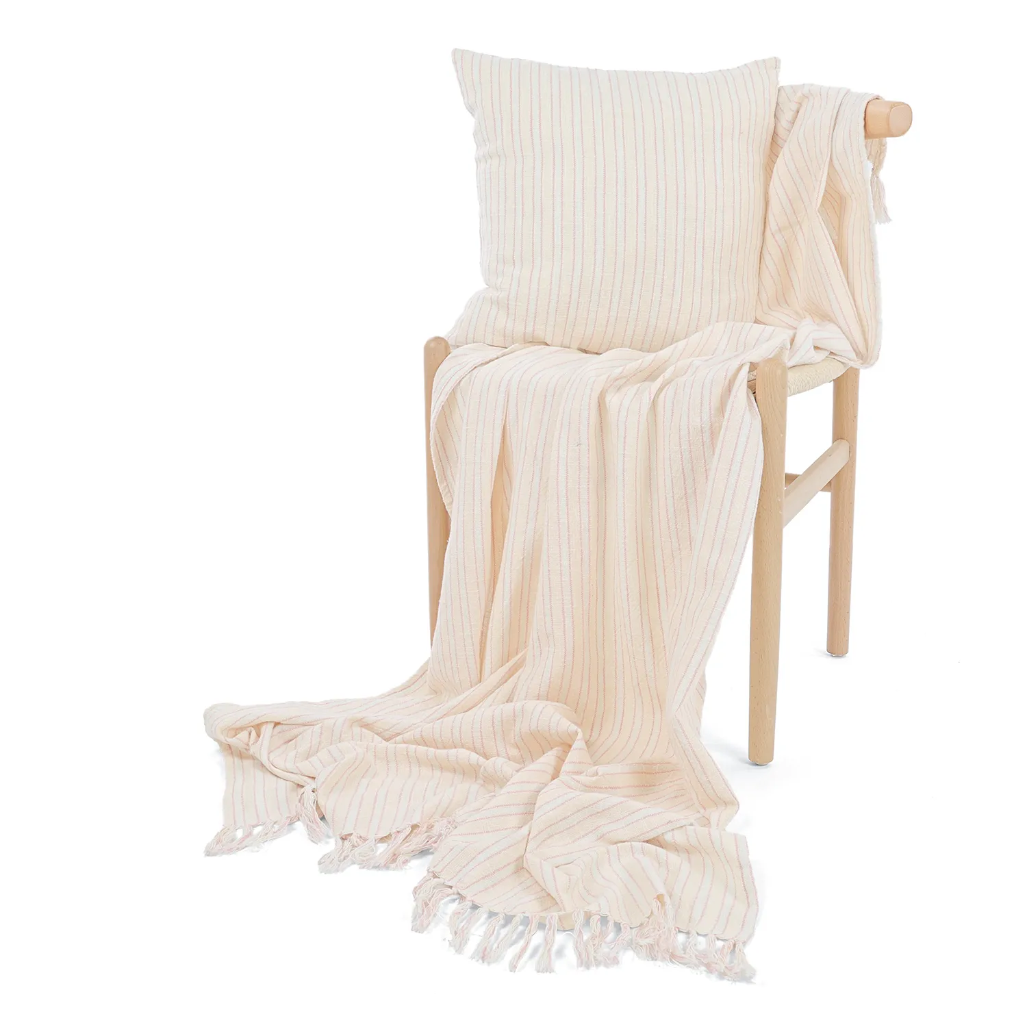 Poszewka na poduszke - Rumi stripe cotton cushion cover (kremowy/różowy/jasnoniebieski)
