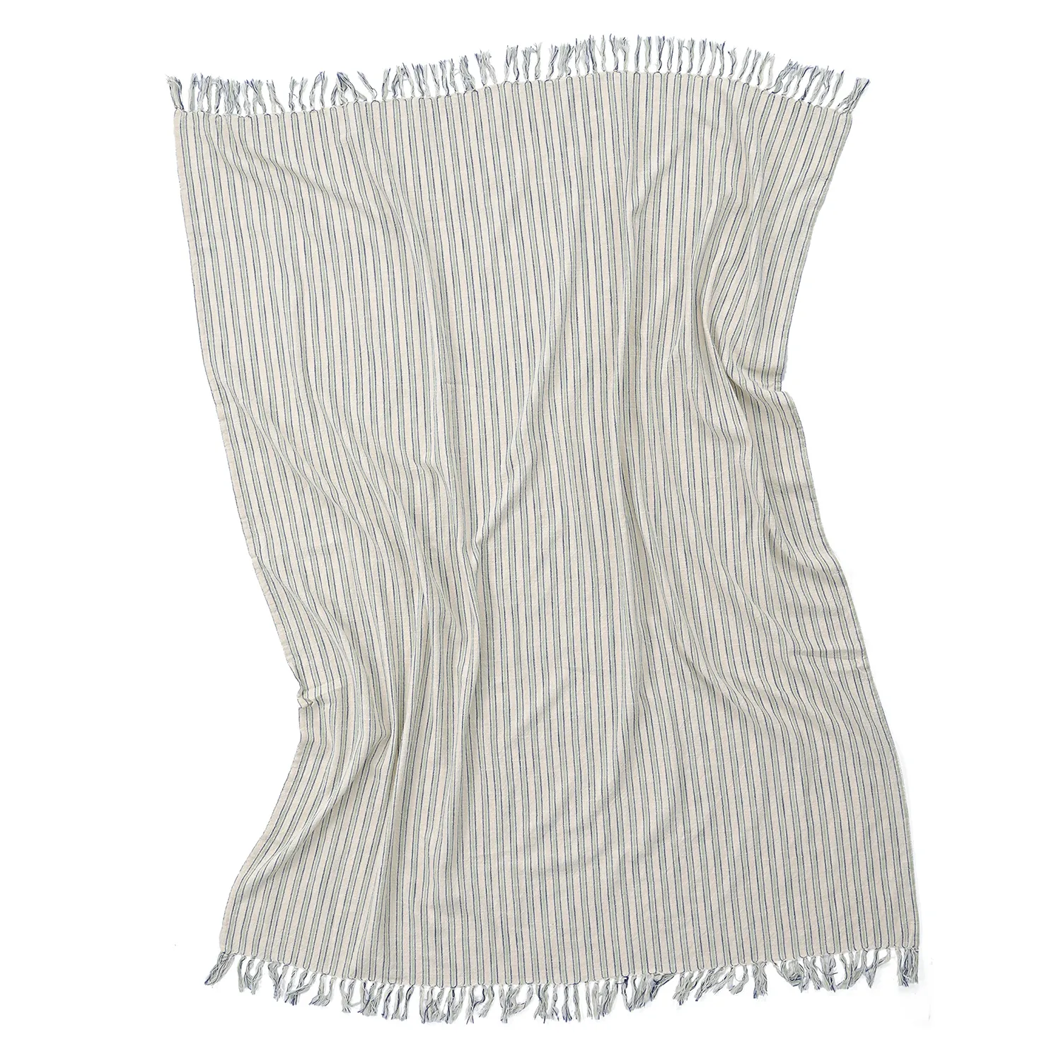 Koce - Rumi stripe cotton throw (kremowy/granatowy/jasnozielony)