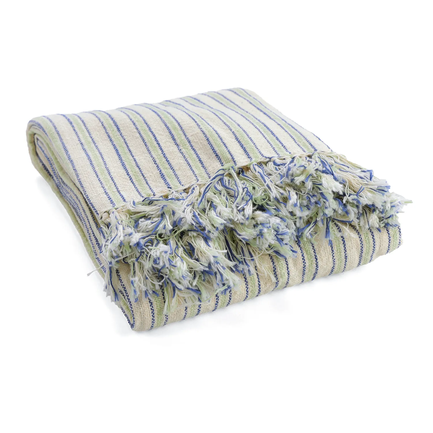 Koce - Rumi stripe cotton throw (kremowy/granatowy/jasnozielony)