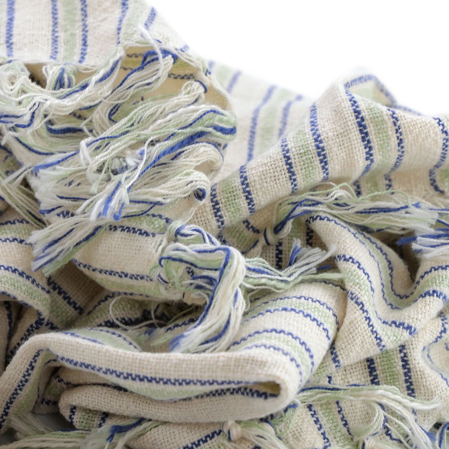 Koce - Rumi stripe cotton throw (kremowy/granatowy/jasnozielony)
