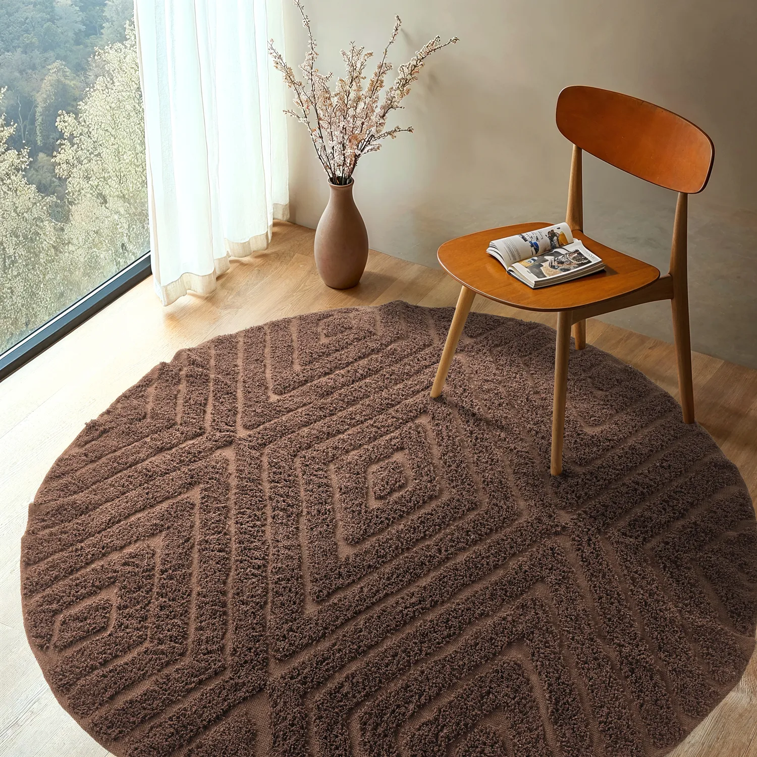 Okrągły dywan - Amberley Natural Cotton Shaggy (brązowy)