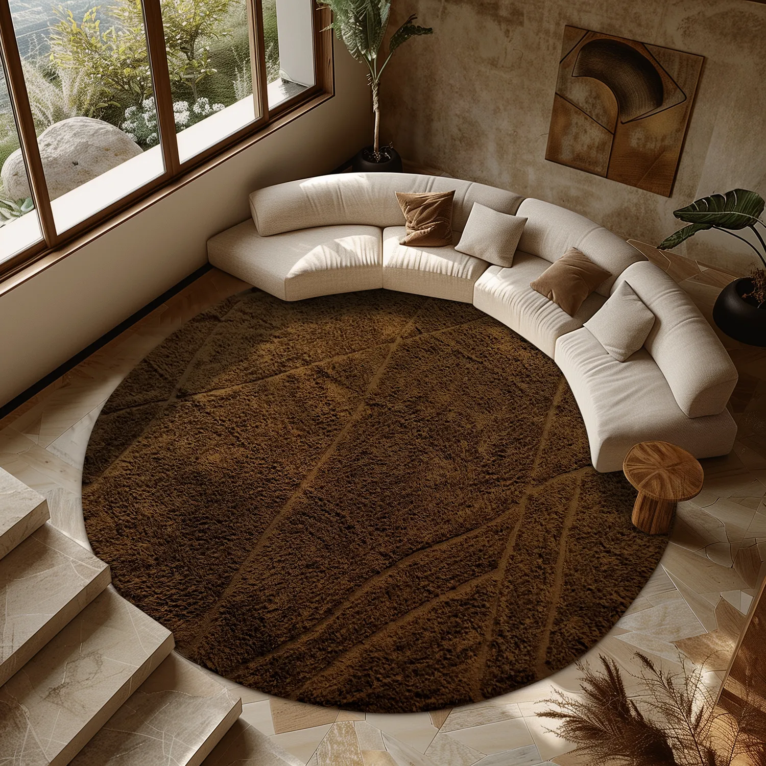 Okrągły dywan - Andrea Natural Cotton Shaggy (brązowy)