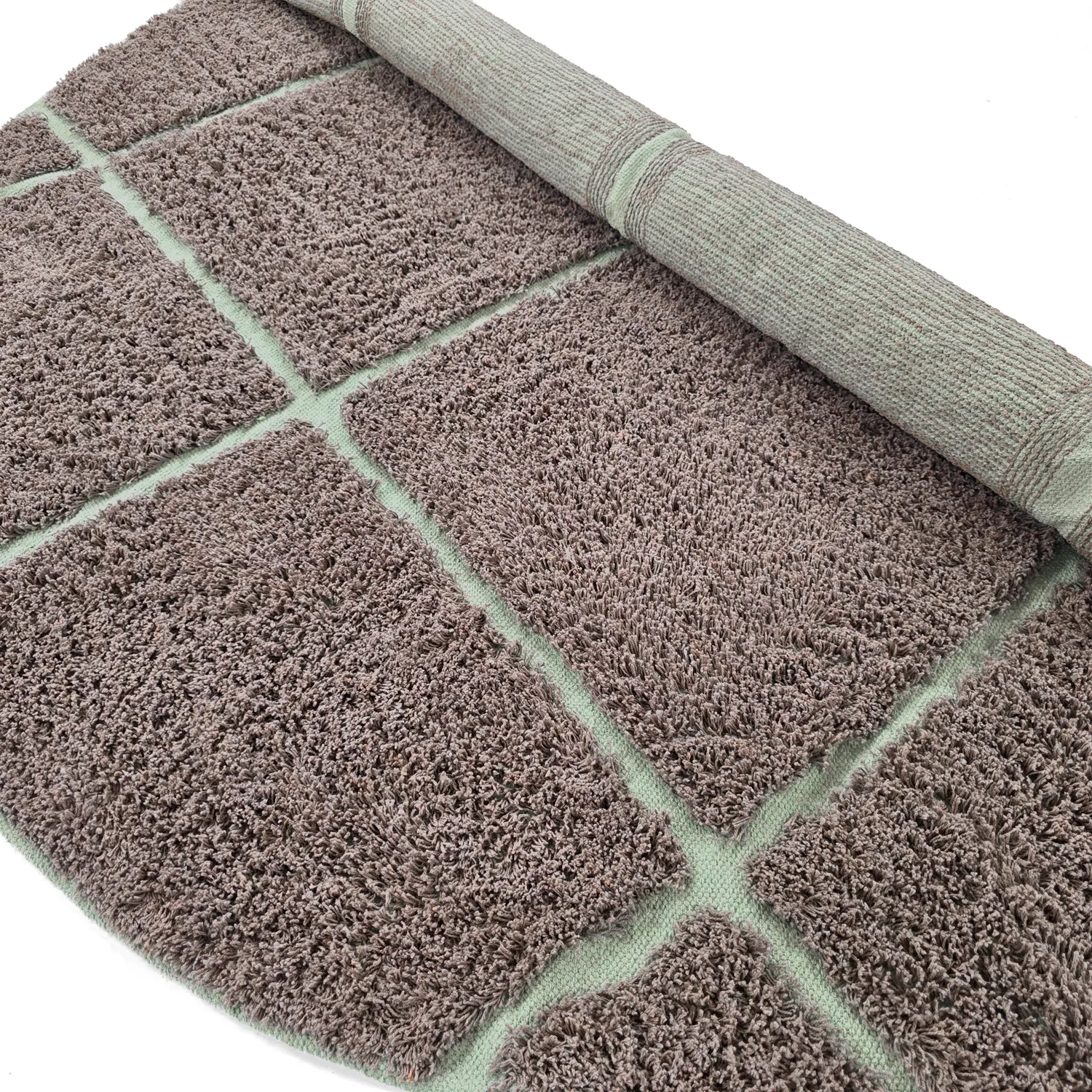 Okrągły dywan - Bellevue Natural Cotton Shaggy (ciemnoszary/zielony)