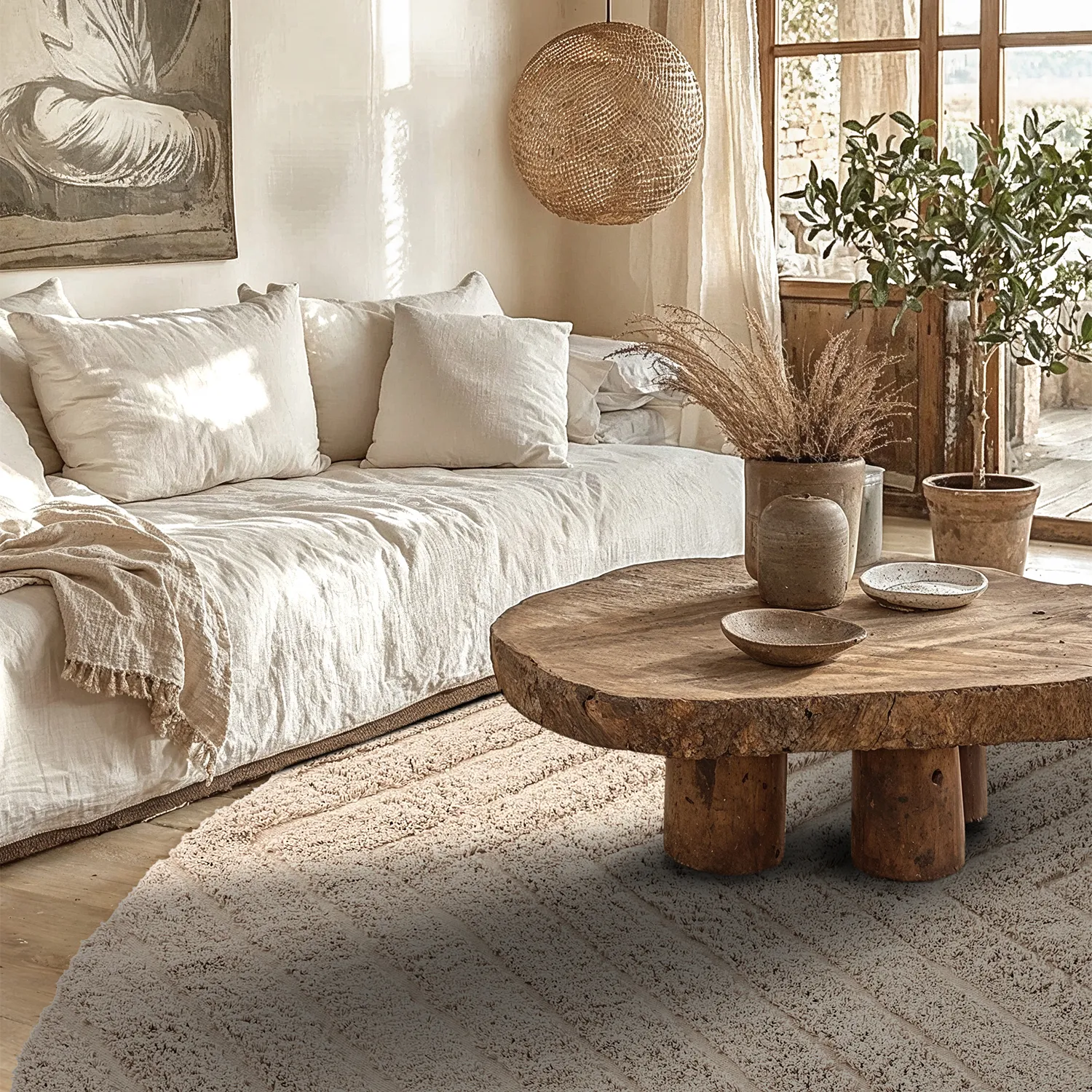 Okrągły dywan - Conara Natural Cotton Shaggy (beżowy)