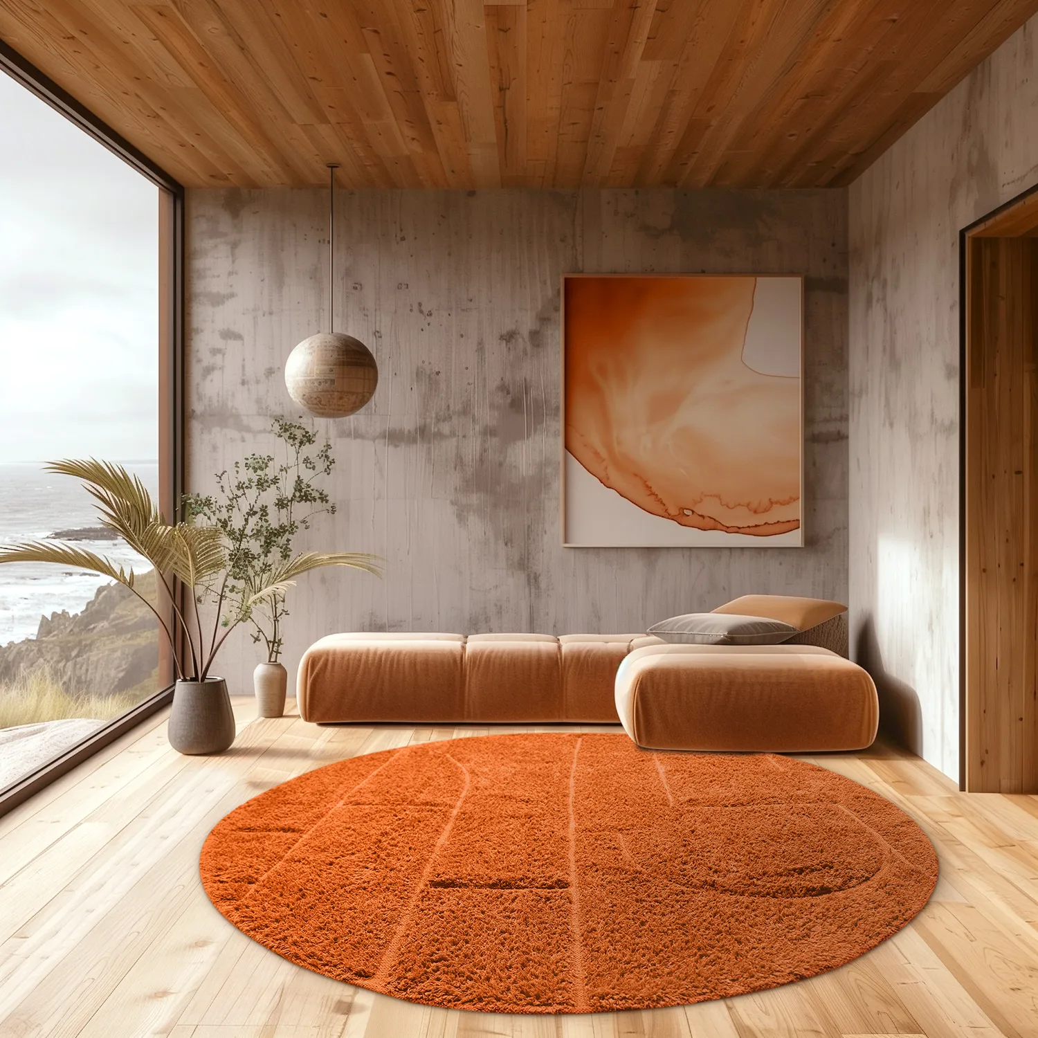 Okrągły dywan - Cremona Natural Cotton Shaggy (pomarańczowy)