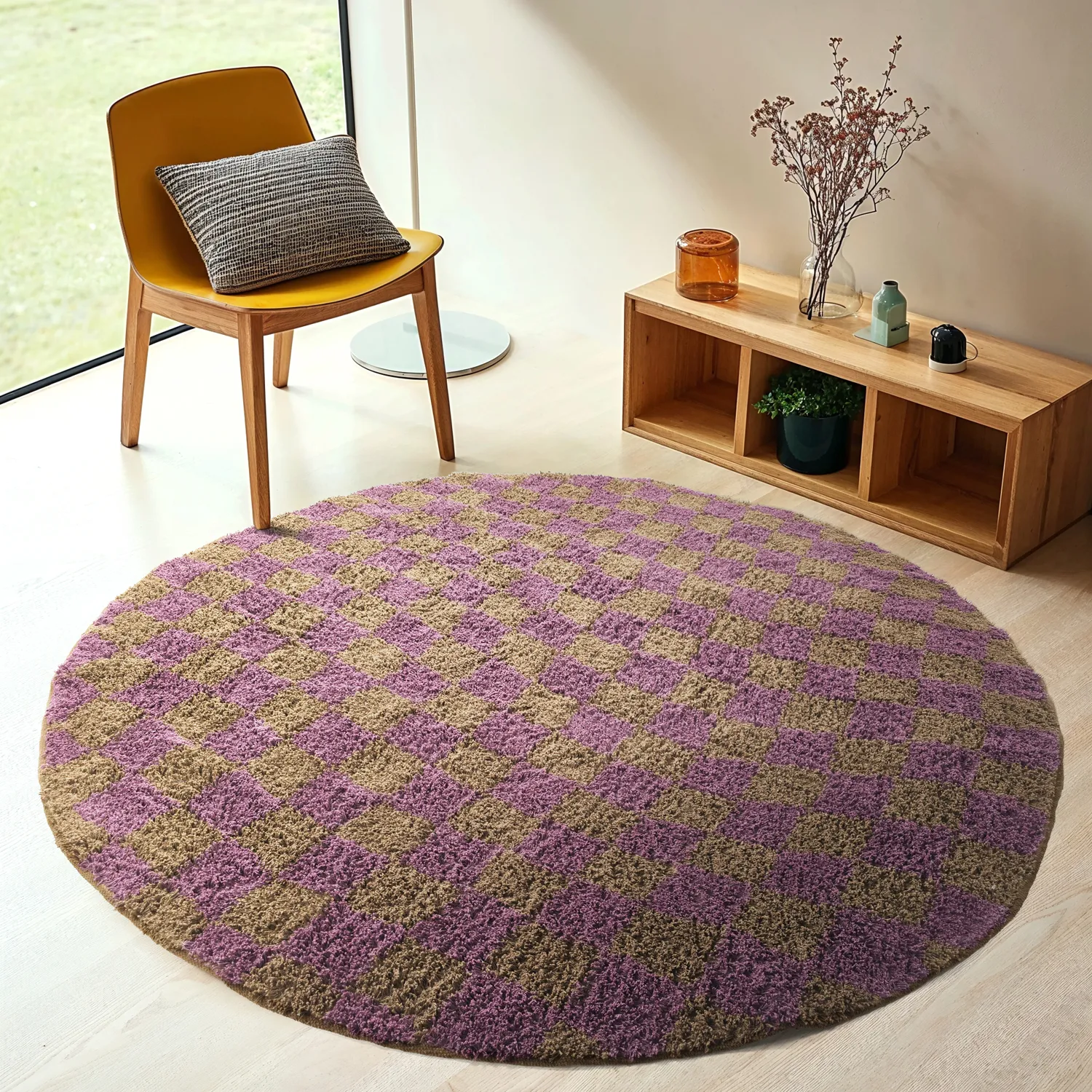 Okrągły dywan - Elsey Natural Cotton Shaggy (brązowy/fioletowy)