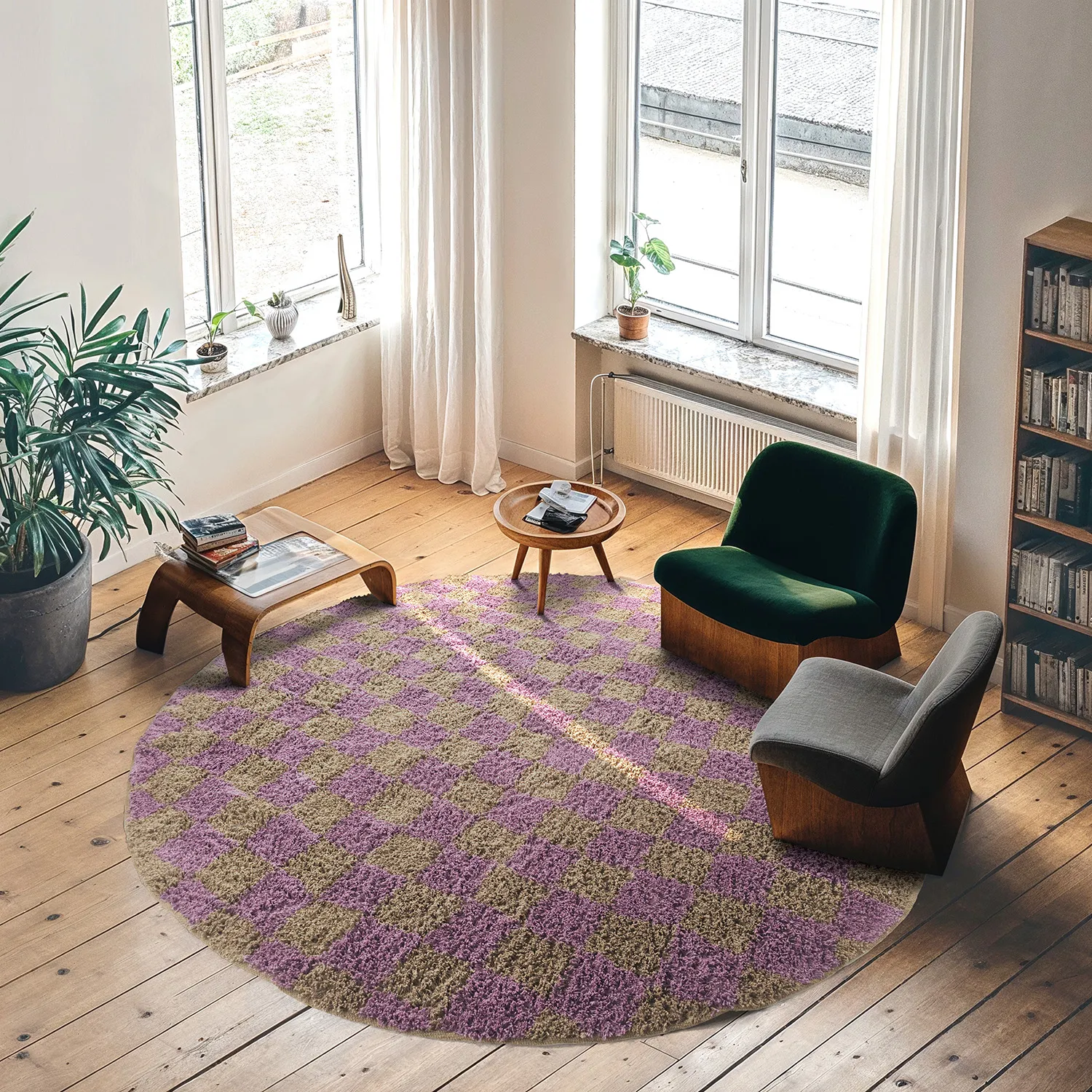 Okrągły dywan - Elsey Natural Cotton Shaggy (brązowy/fioletowy)