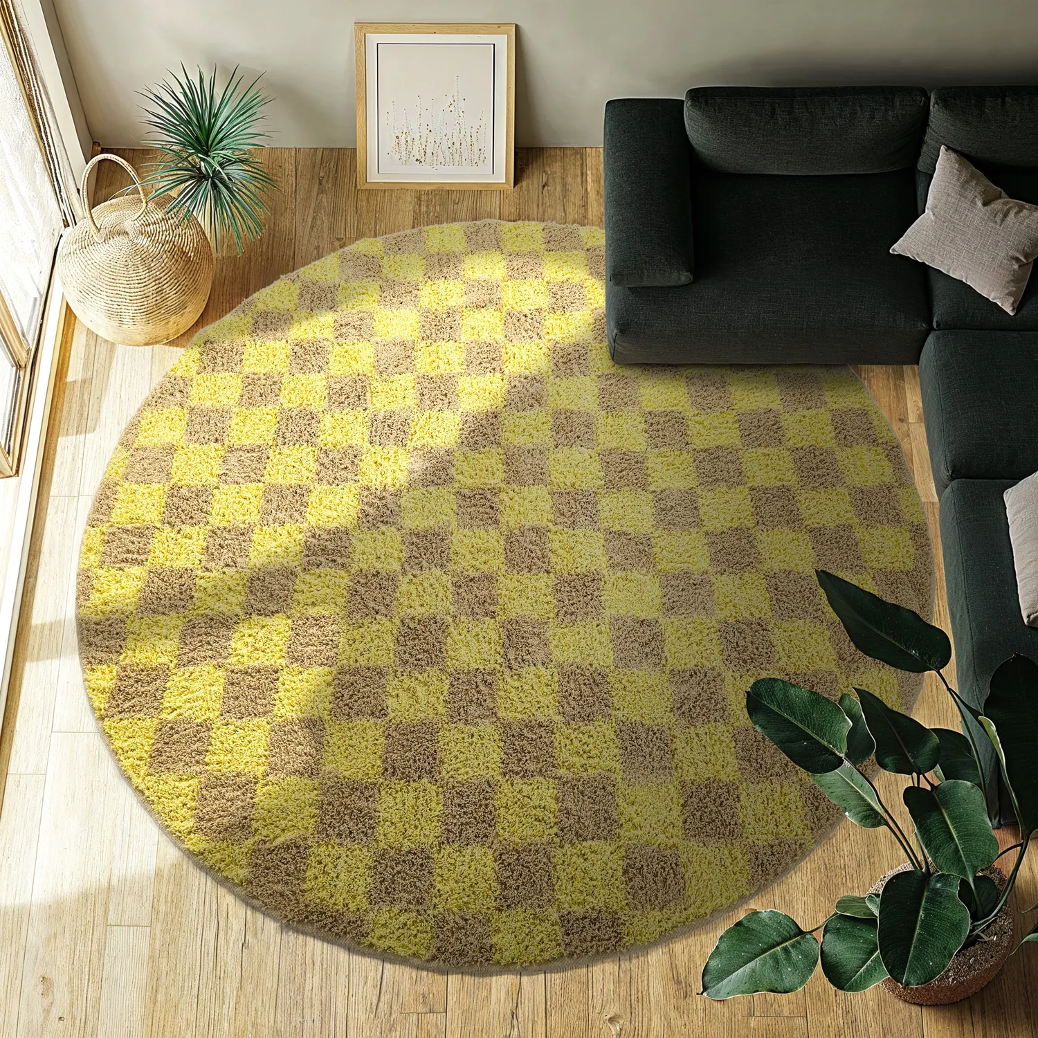 Okrągły dywan - Elsey Natural Cotton Shaggy (żółty/beżowy)