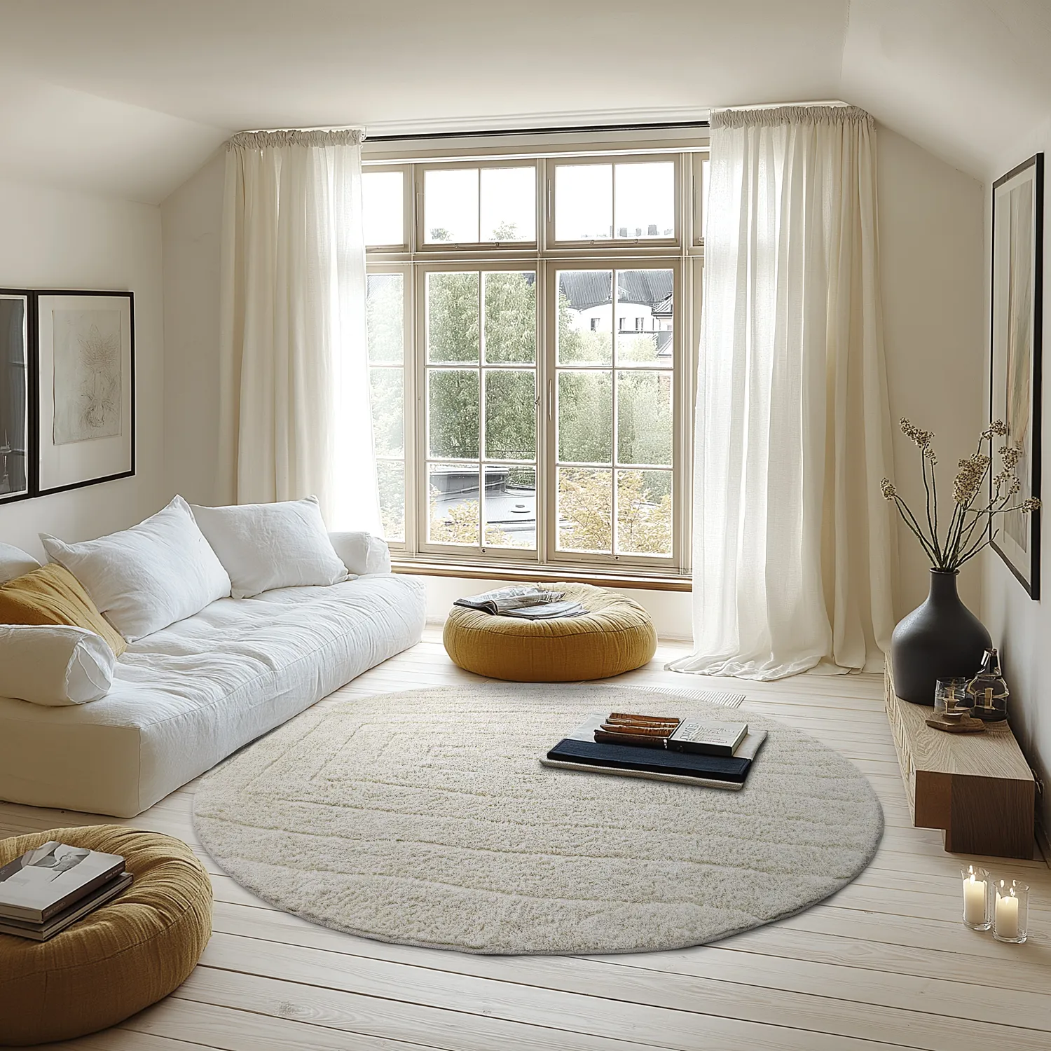 Okrągły dywan - Farley Natural Cotton Shaggy (białawy)
