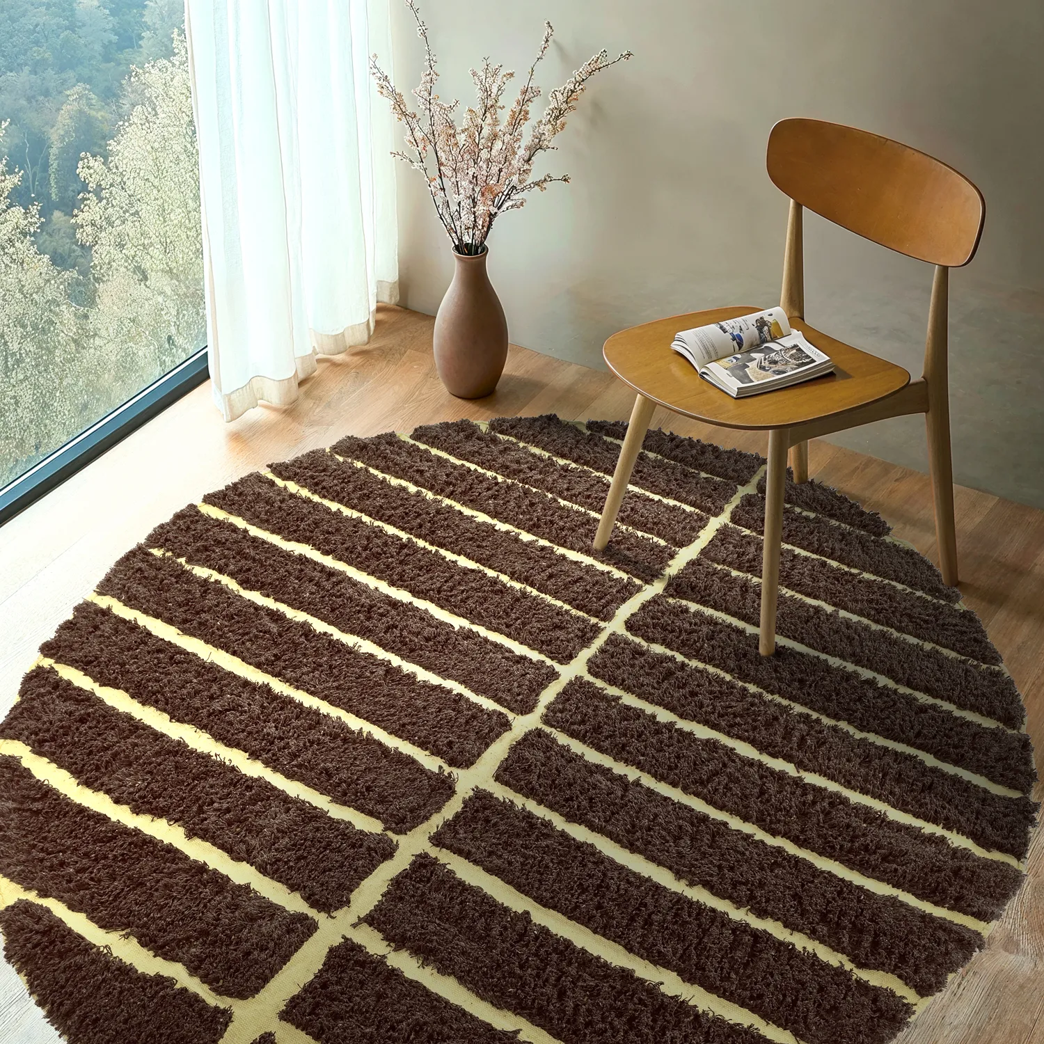 Okrągły dywan - Ikara Natural Cotton Shaggy (brązowy)