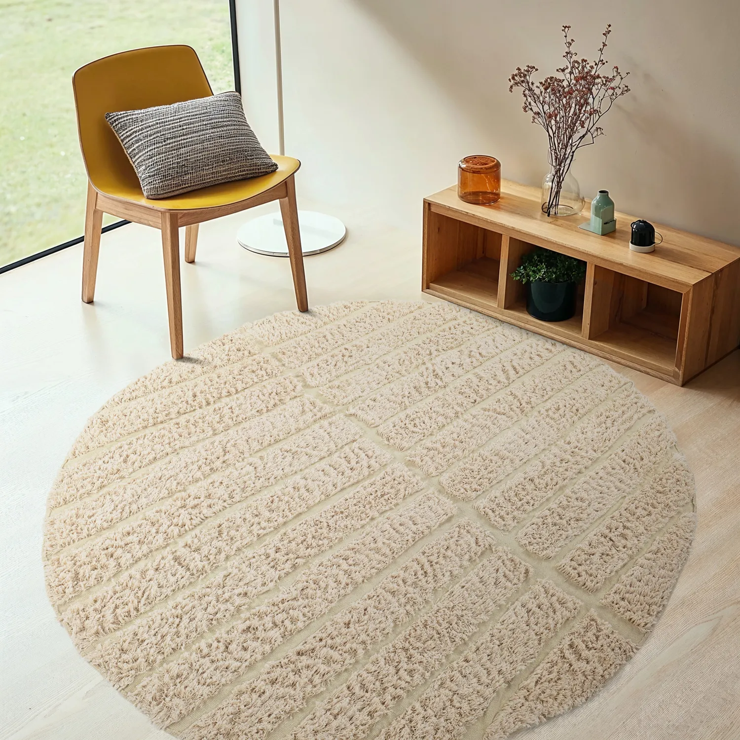 Okrągły dywan - Ikara Natural Cotton Shaggy (krem)