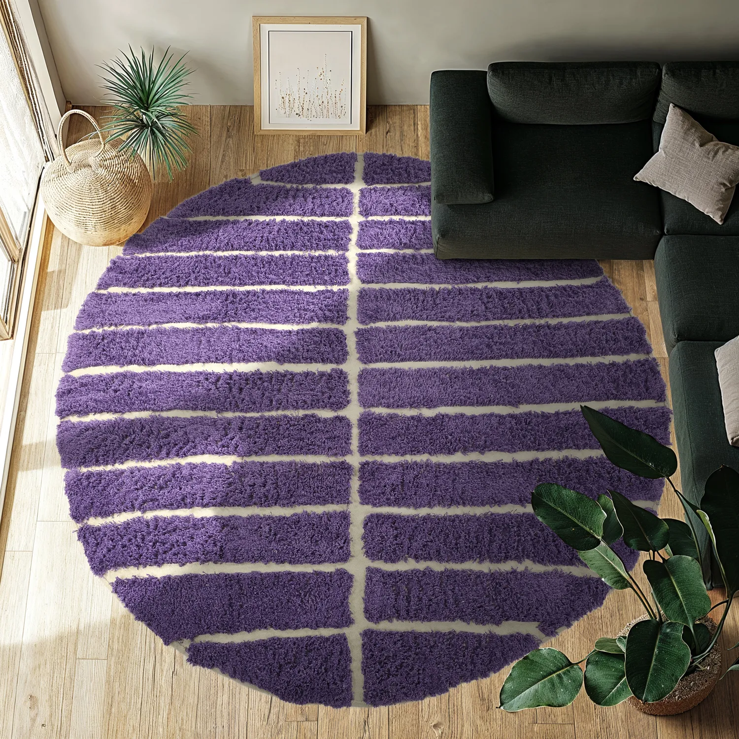 Okrągły dywan - Ikara Natural Cotton Shaggy (fioletowy)