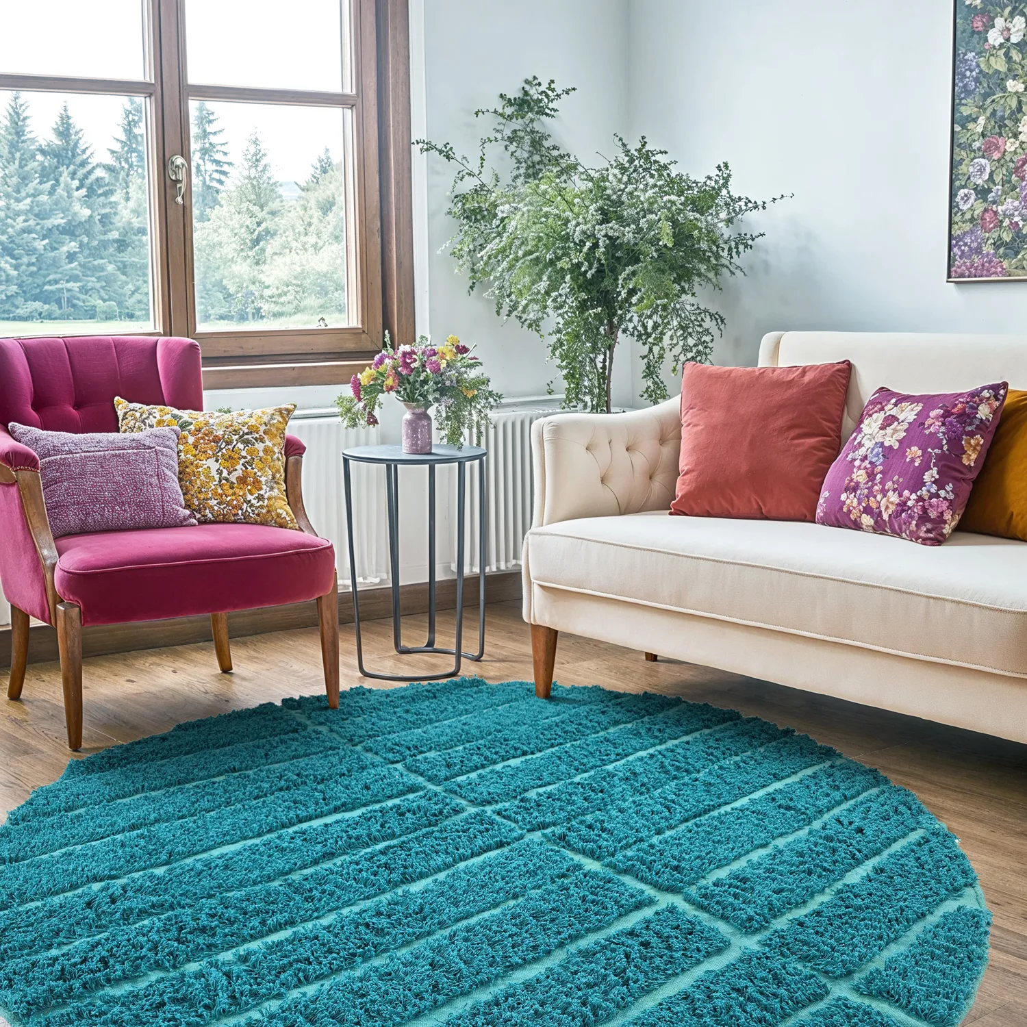 Okrągły dywan - Ikara Natural Cotton Shaggy (turkus)