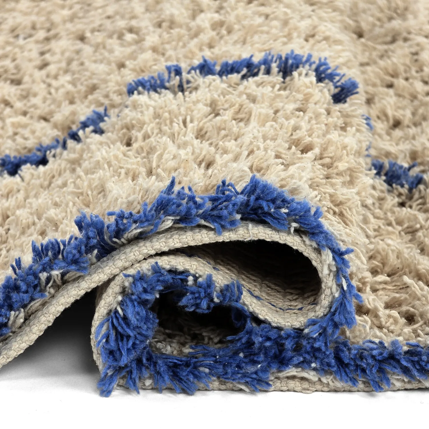 Dywany shaggy - Kairi Natural Cotton Shaggy (beżowy/niebieski)