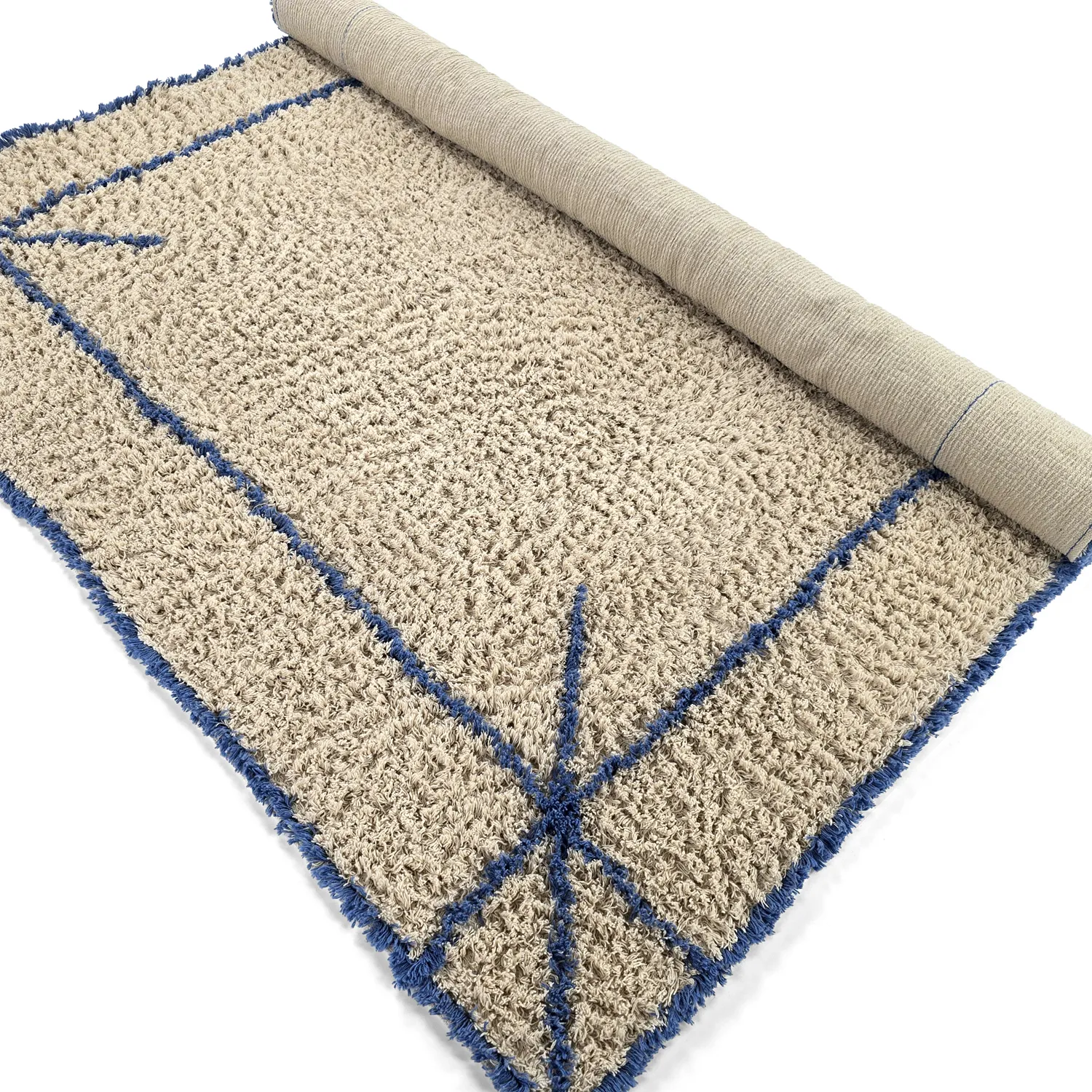 Dywany shaggy - Kairi Natural Cotton Shaggy (beżowy/niebieski)