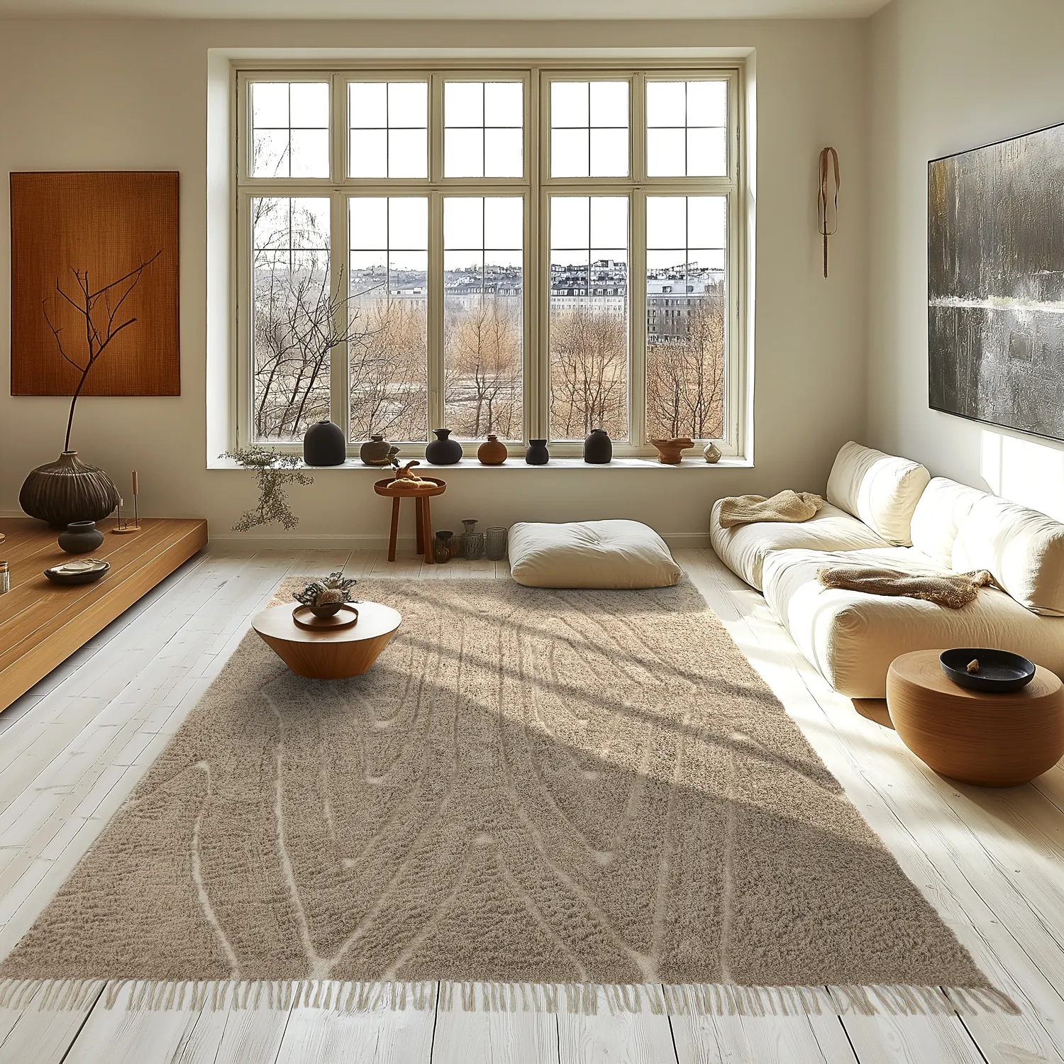 Dywany shaggy - Kindon Natural Cotton Shaggy (beżowy/biały)