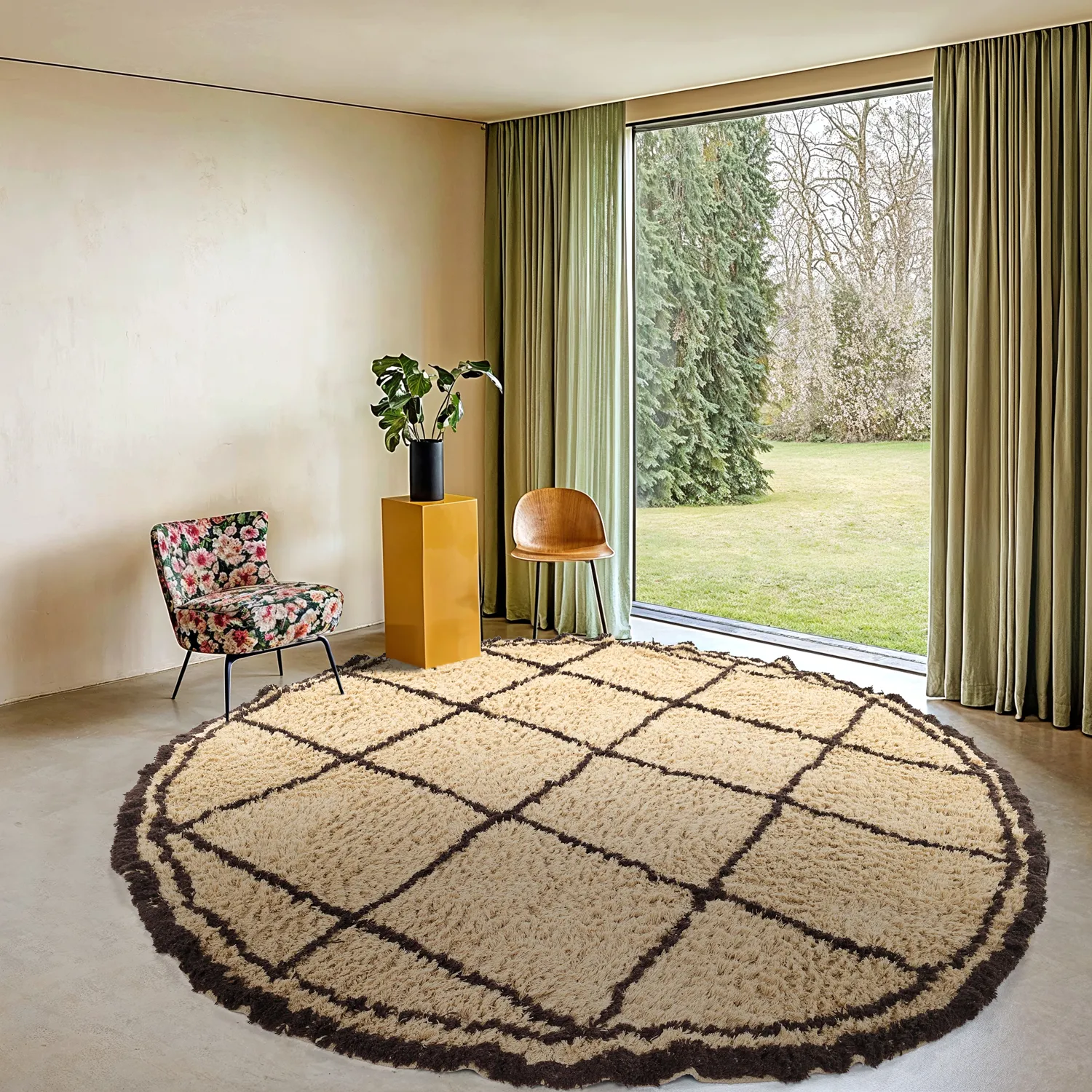 Okrągły dywan - Lana Natural Cotton Shaggy (beż/brąz)