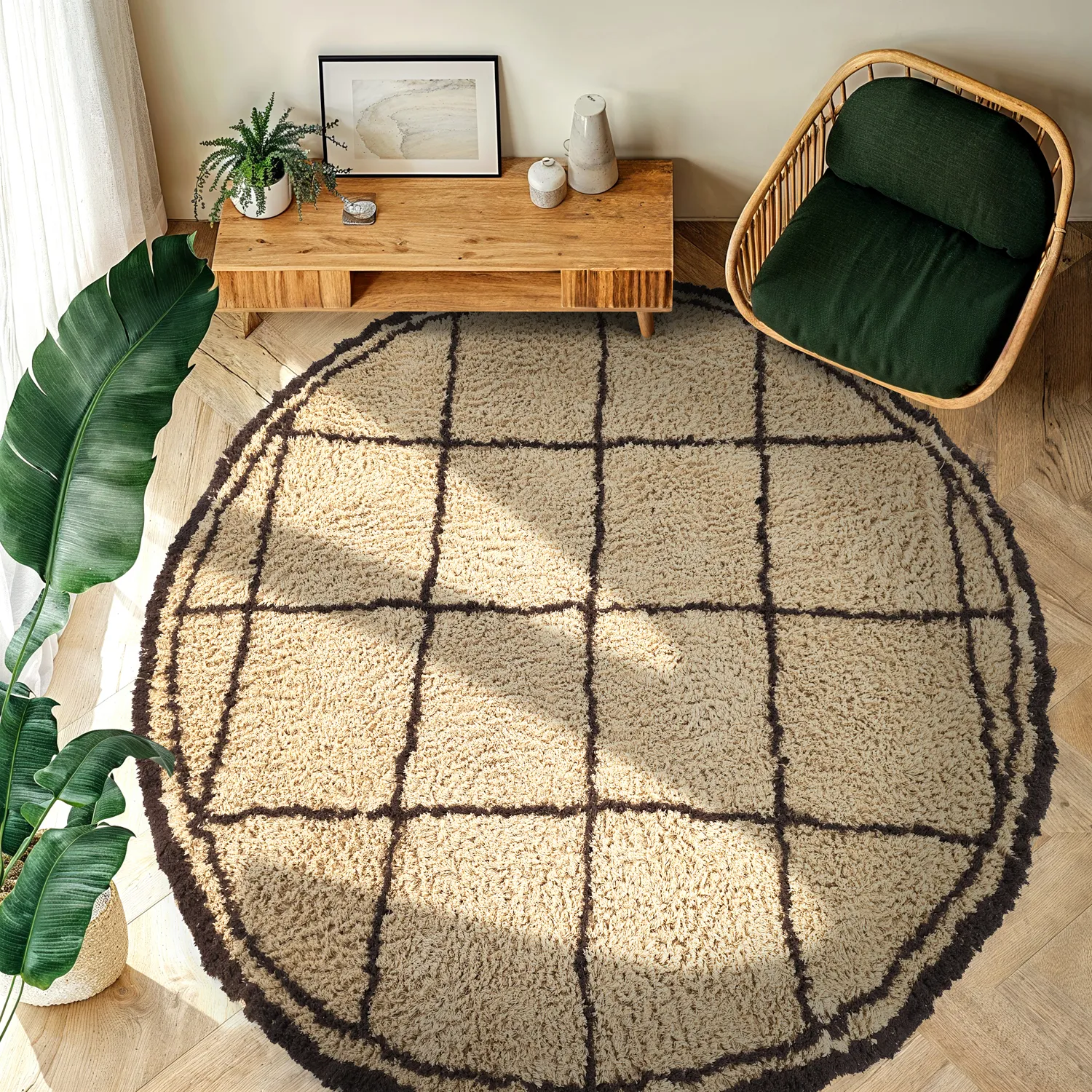 Okrągły dywan - Lana Natural Cotton Shaggy (beż/brąz)