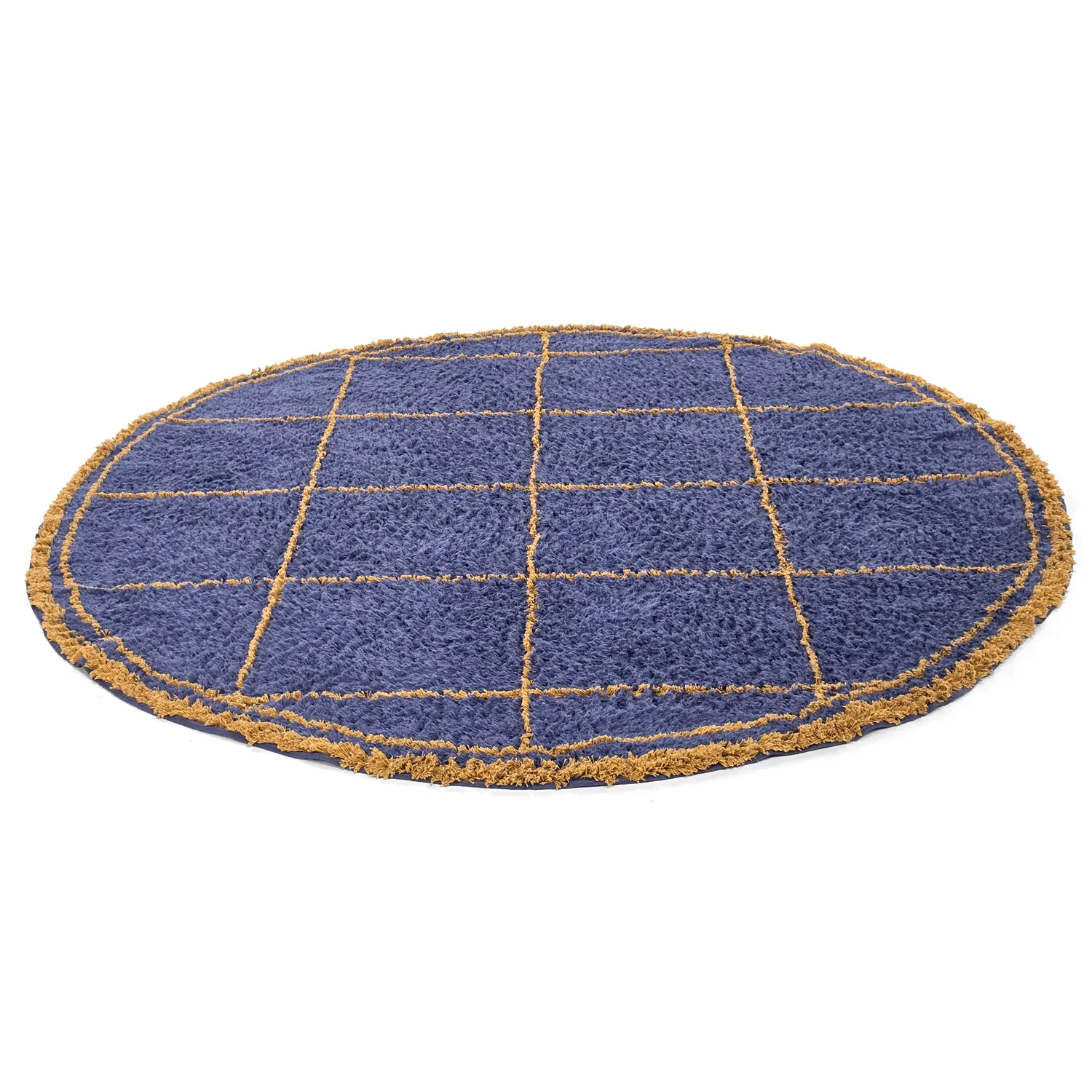 Okrągły dywan - Lana Natural Cotton Shaggy (niebieski/żółty)