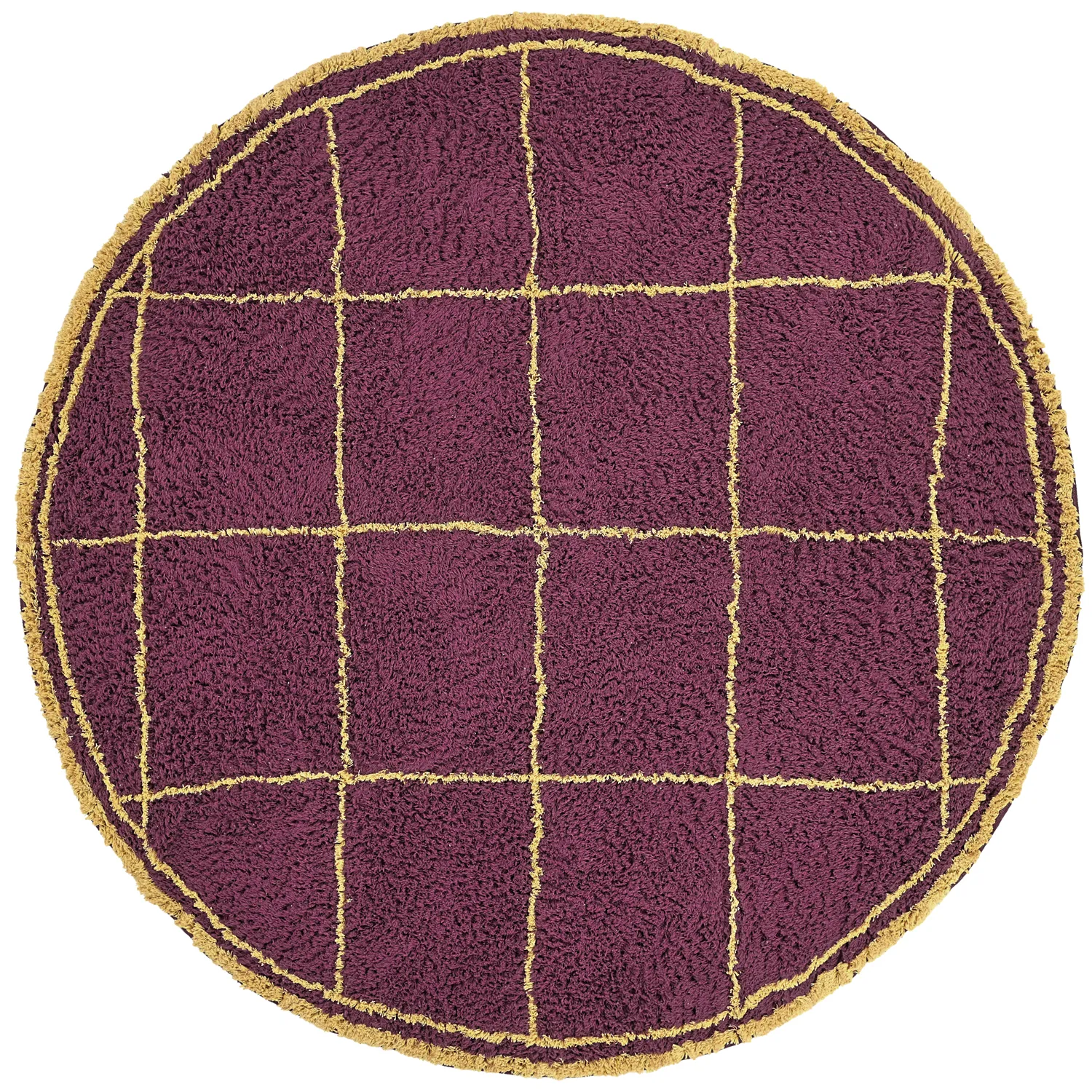 Okrągły dywan - Lana Natural Cotton Shaggy (bordowy/żółty)