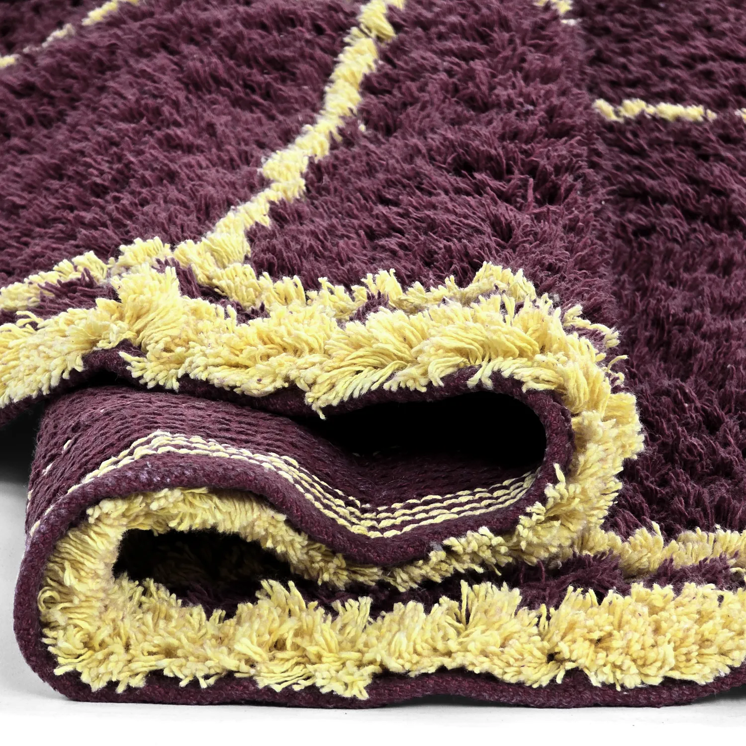 Okrągły dywan - Lana Natural Cotton Shaggy (bordowy/żółty)