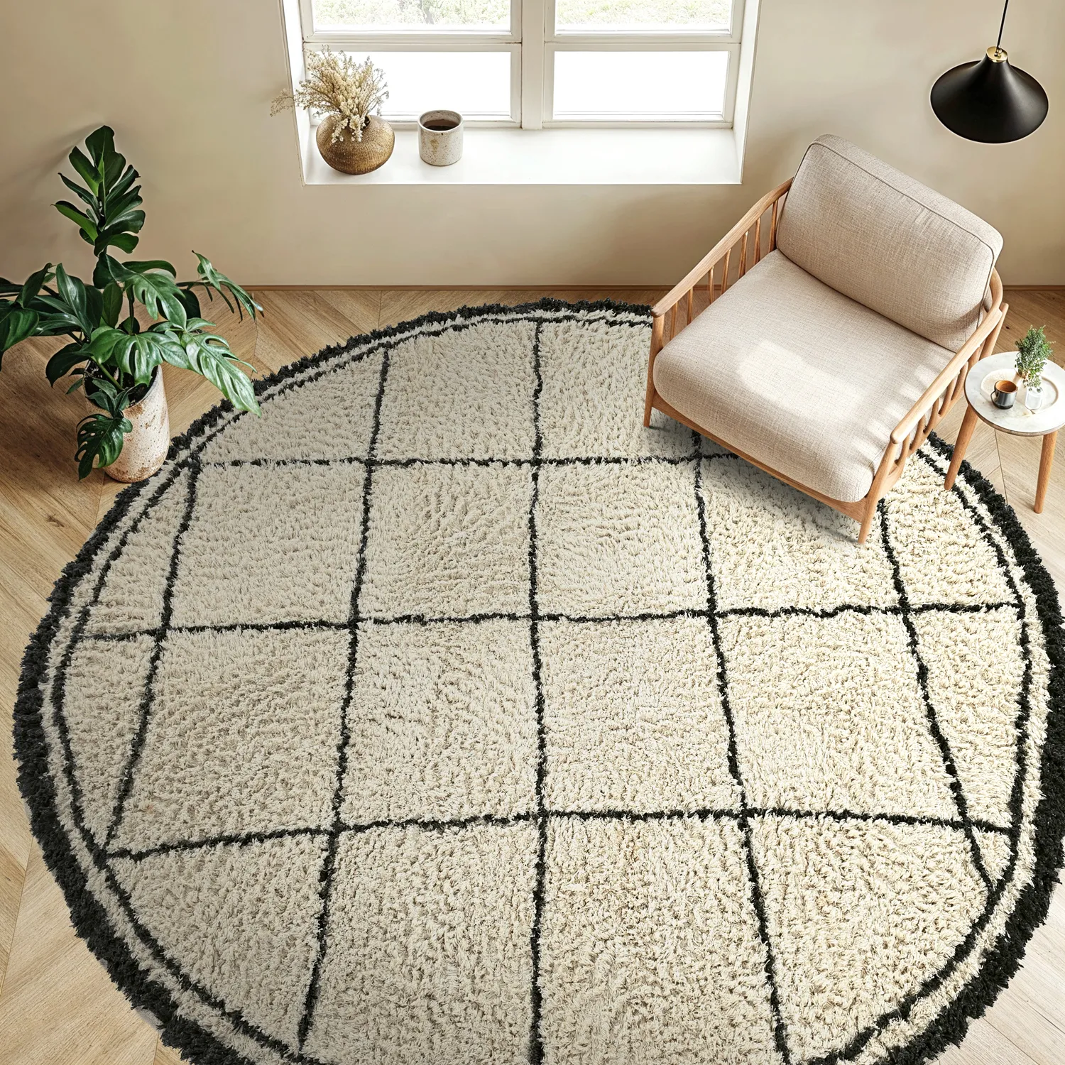 Okrągły dywan - Lana Natural Cotton Shaggy (kremowy/ciemnoszary)