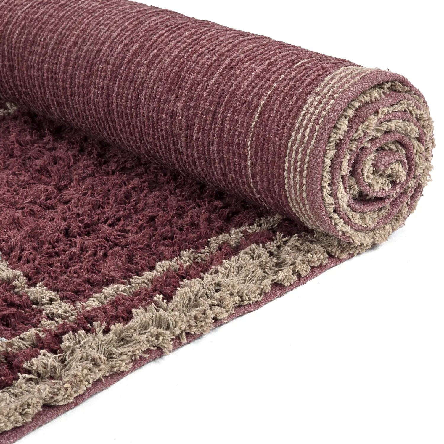 Dywany shaggy - Lana Natural Cotton Shaggy (taupe/czerwony)