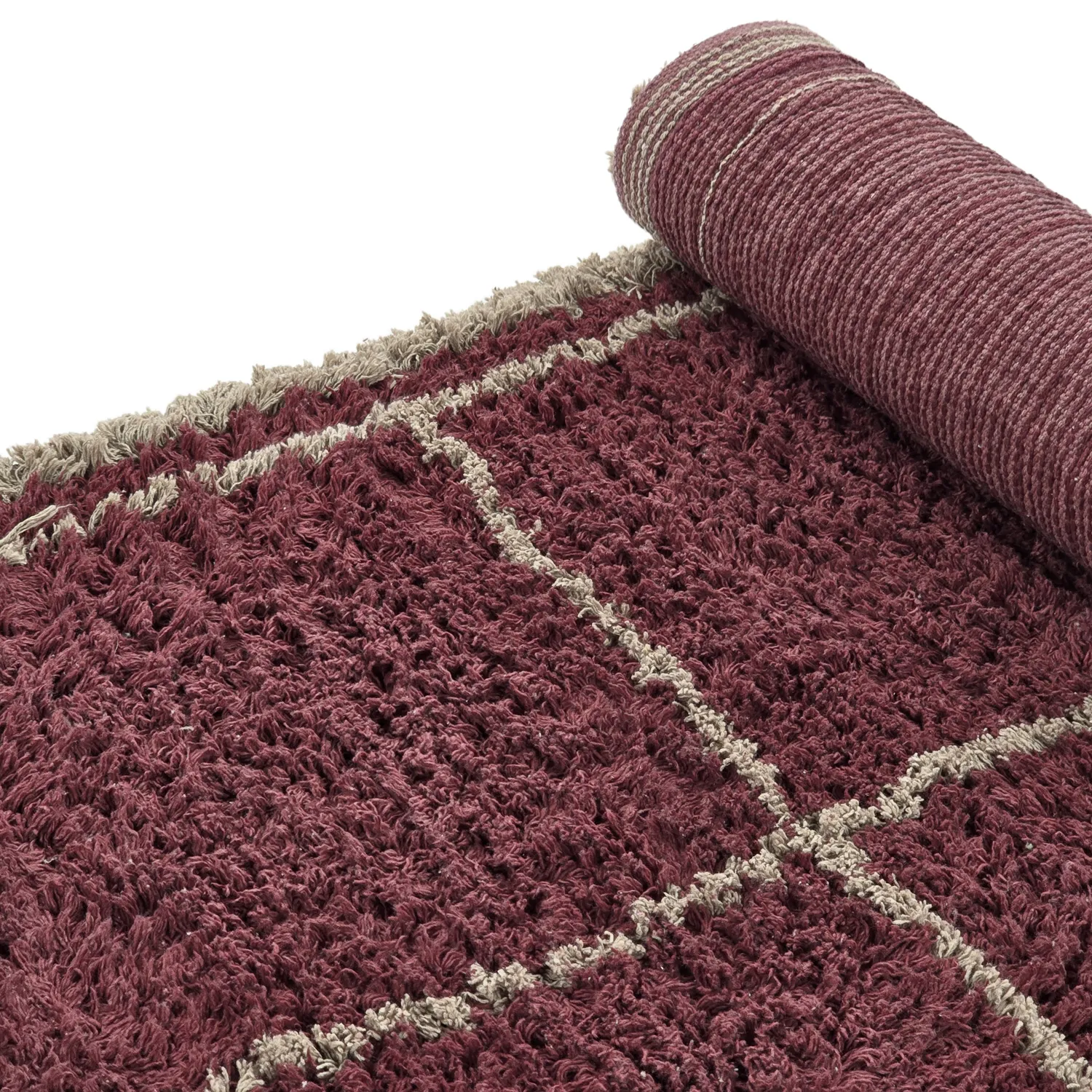Dywany shaggy - Lana Natural Cotton Shaggy (taupe/czerwony)