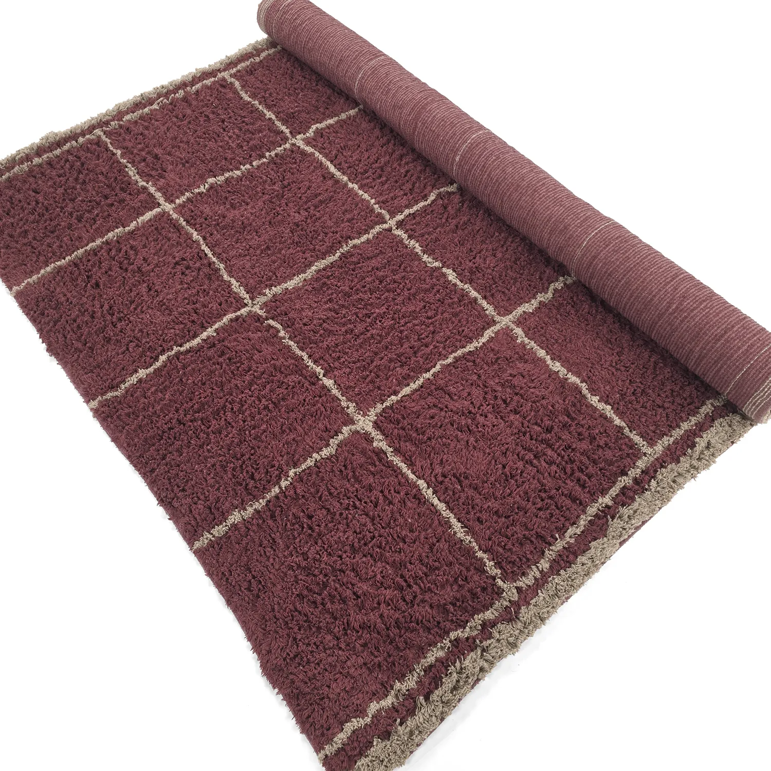 Dywany shaggy - Lana Natural Cotton Shaggy (taupe/czerwony)