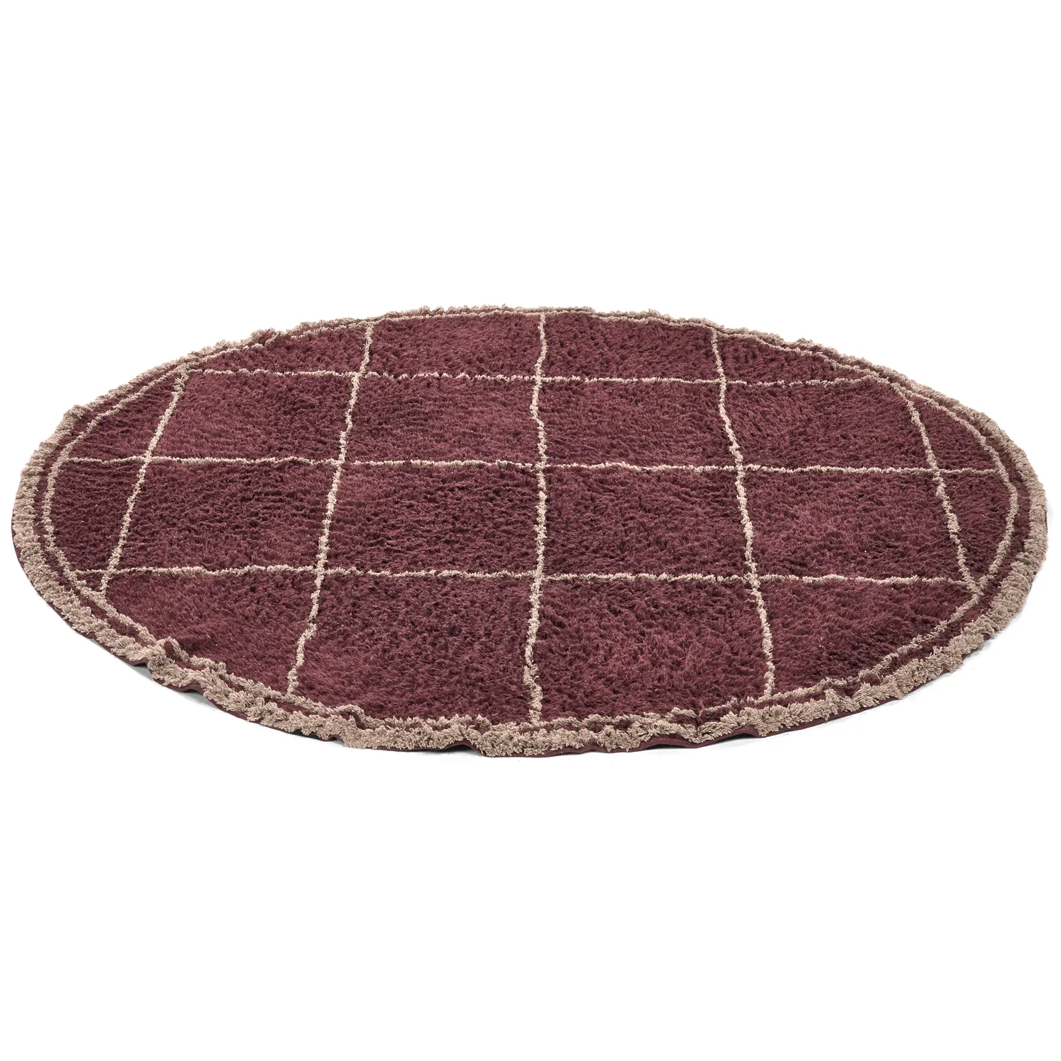 Okrągły dywan - Lana Natural Cotton Shaggy (taupe/czerwony)