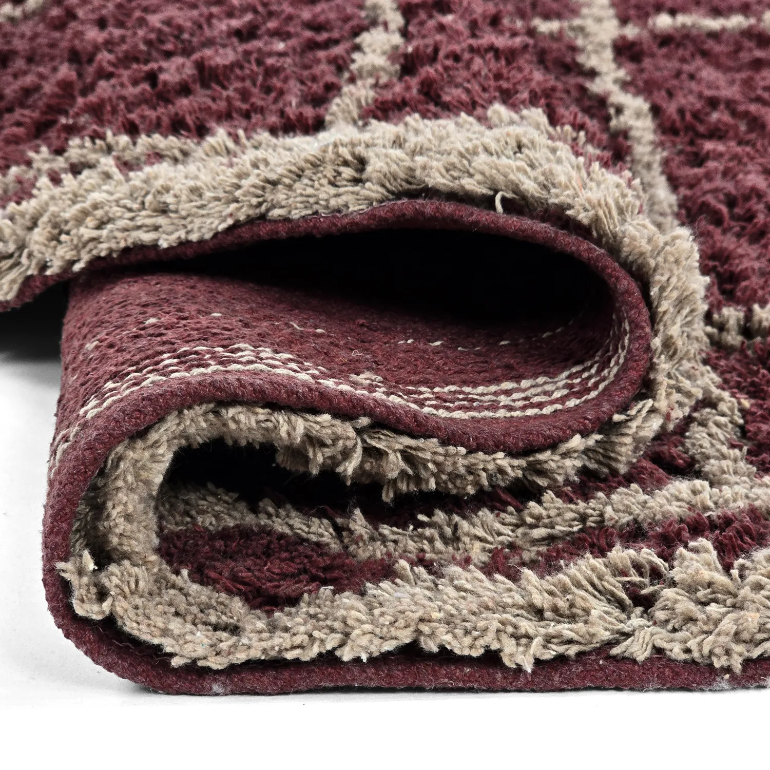 Okrągły dywan - Lana Natural Cotton Shaggy (taupe/czerwony)