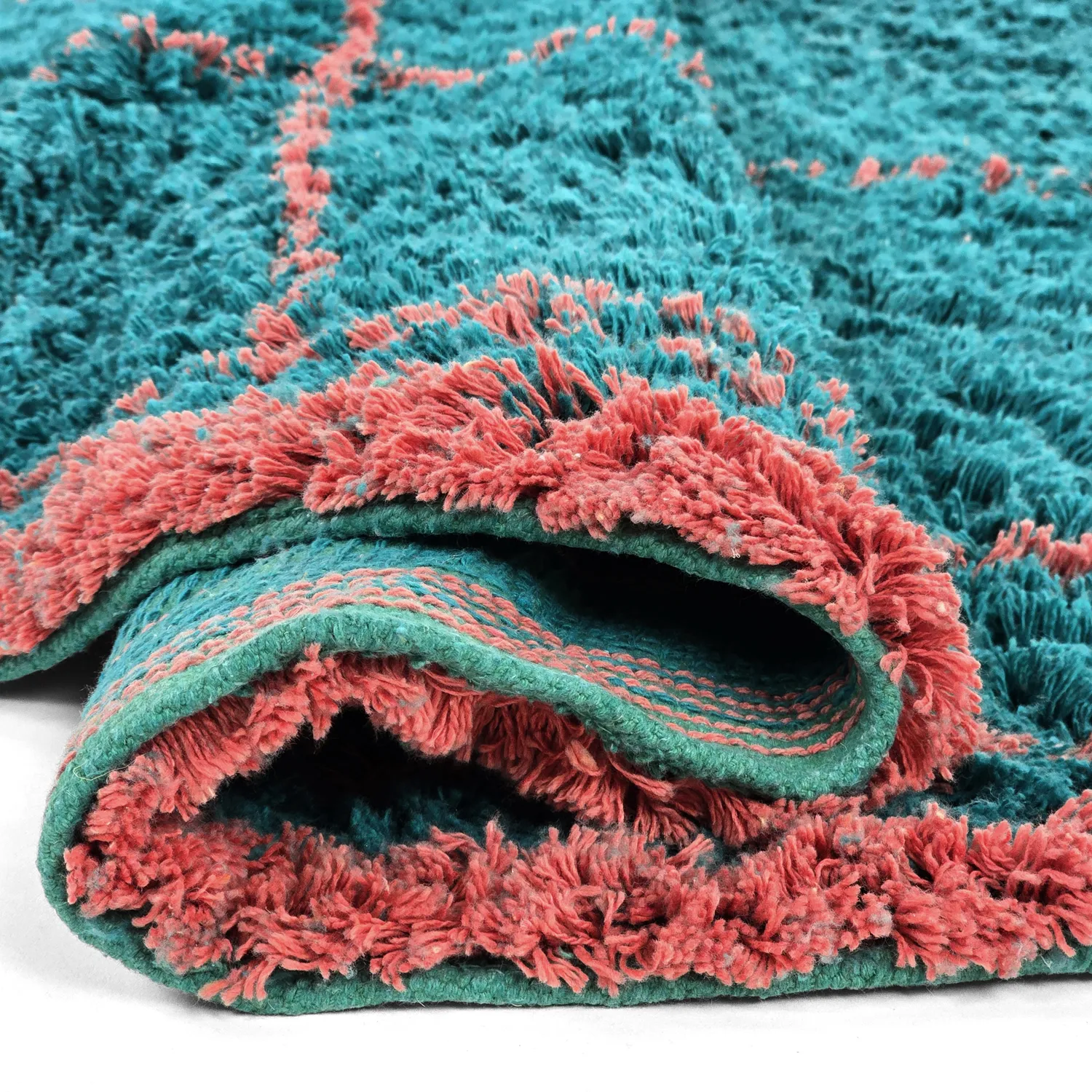 Okrągły dywan - Lana Natural Cotton Shaggy (turkusowy/różowy)