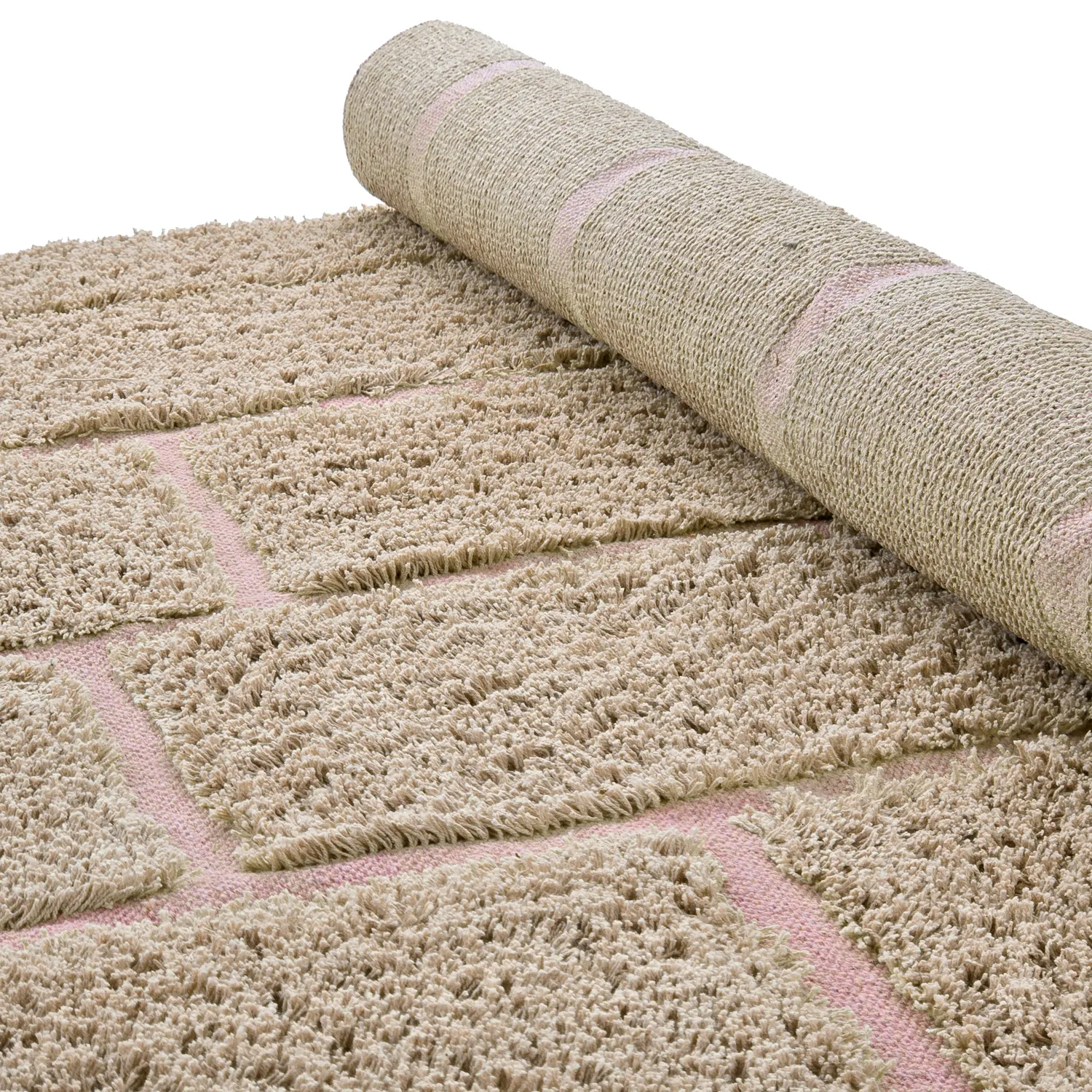Dywany shaggy - Lindley Natural Cotton Shaggy (beżowy/różowy)