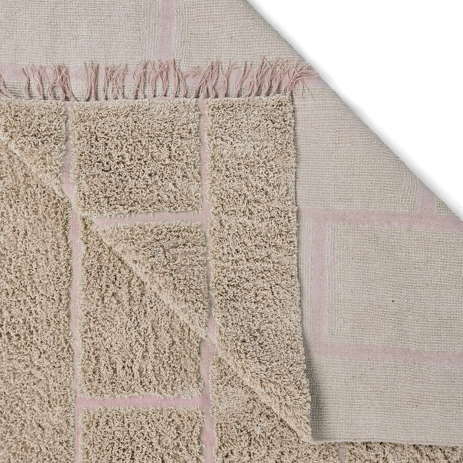 Dywany shaggy - Lindley Natural Cotton Shaggy (beżowy/różowy)