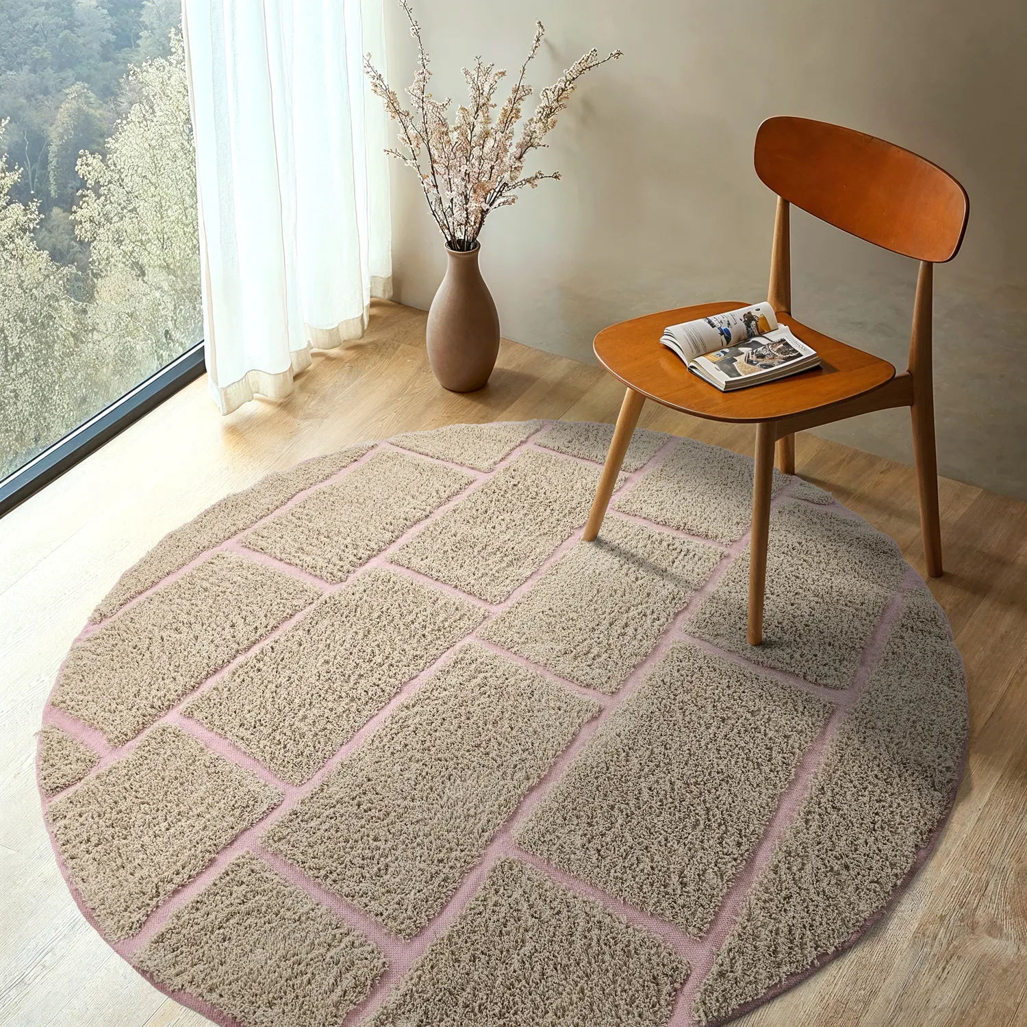 Okrągły dywan - Lindley Natural Cotton Shaggy (beżowy/różowy)