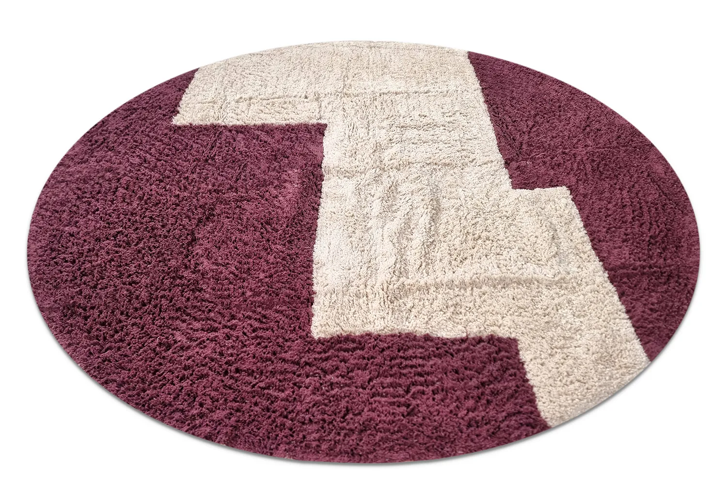 Okrągły dywan - Ricco Natural Cotton Shaggy (offwhite/burgundia)