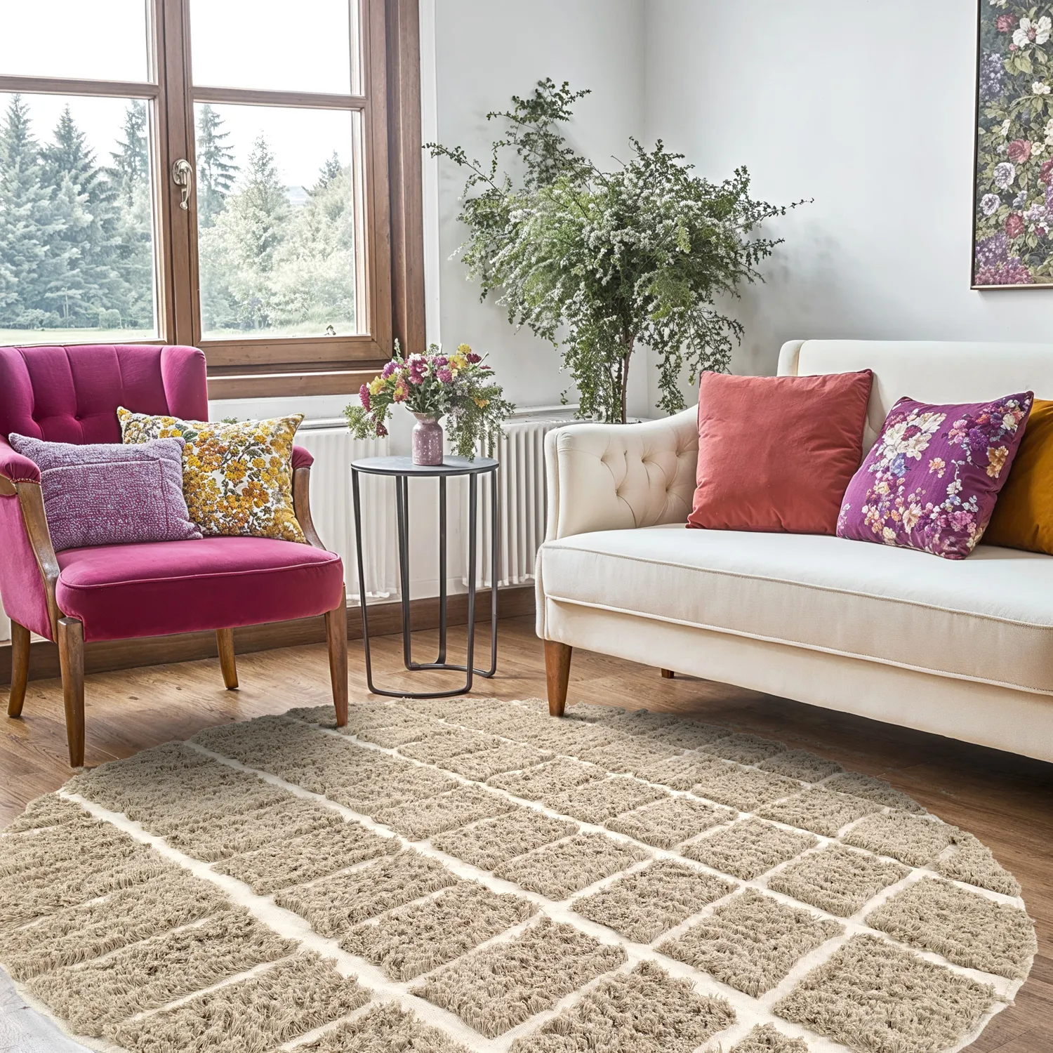 Okrągły dywan - Zola Natural Cotton Shaggy (beżowy)