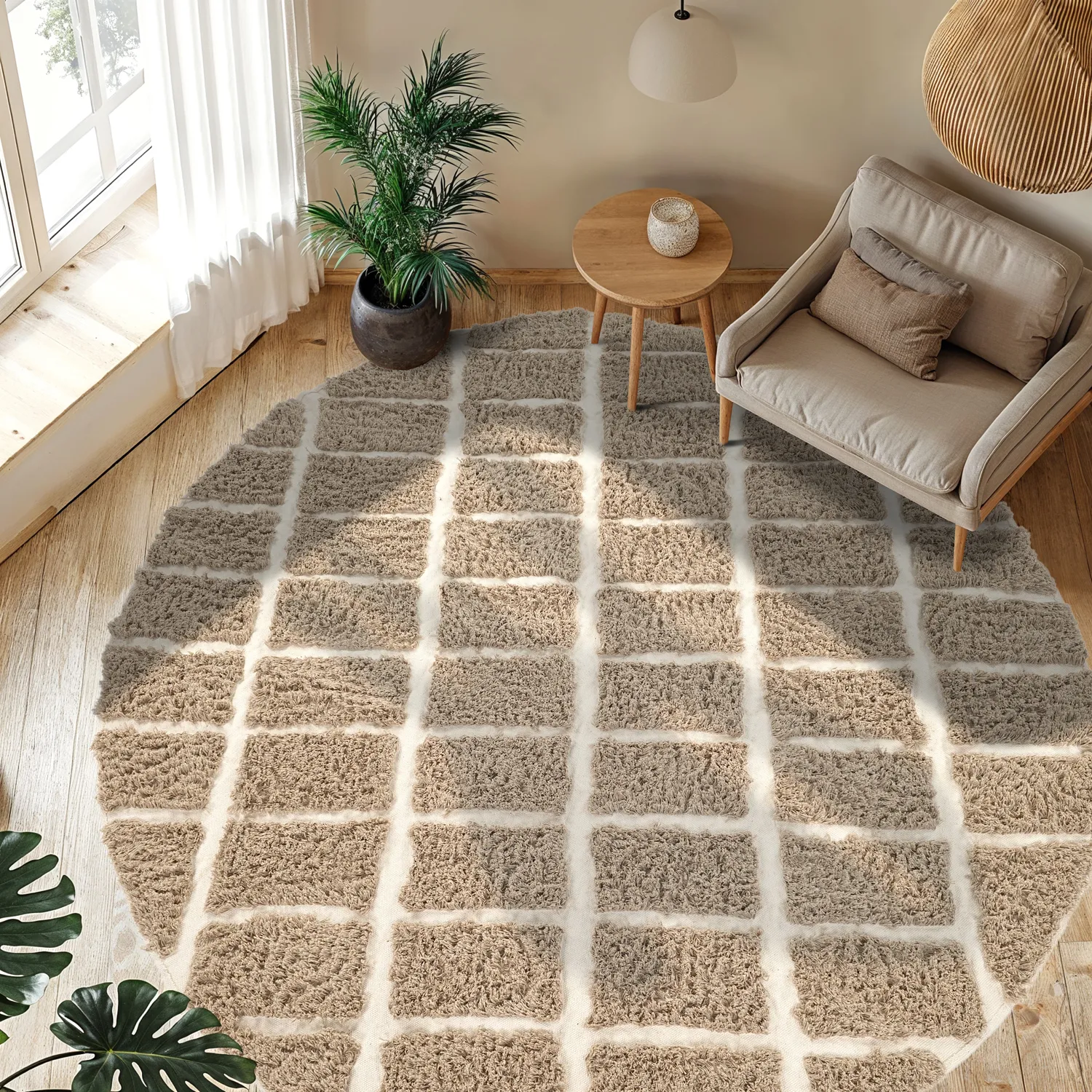 Okrągły dywan - Zola Natural Cotton Shaggy (beżowy)