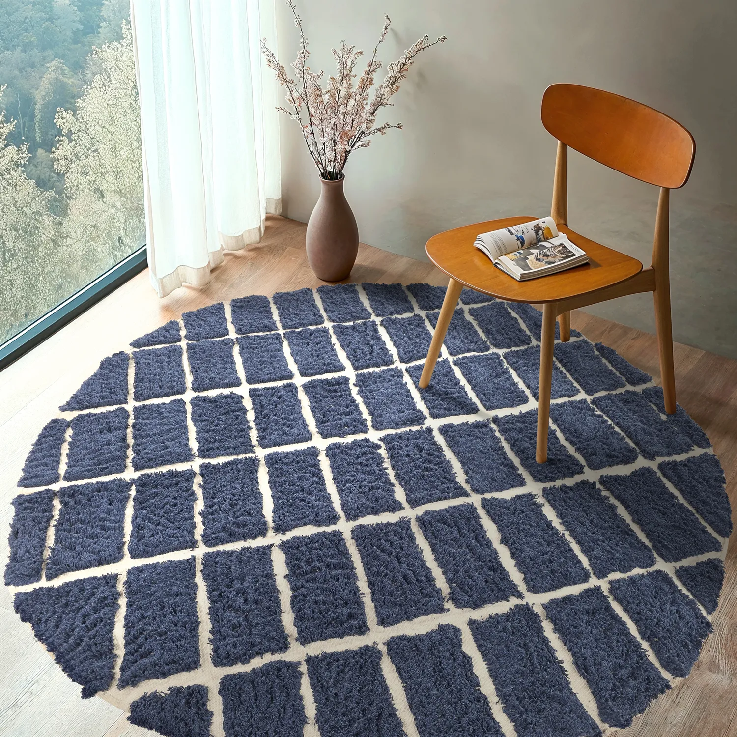 Okrągły dywan - Zola Natural Cotton Shaggy (niebieski)